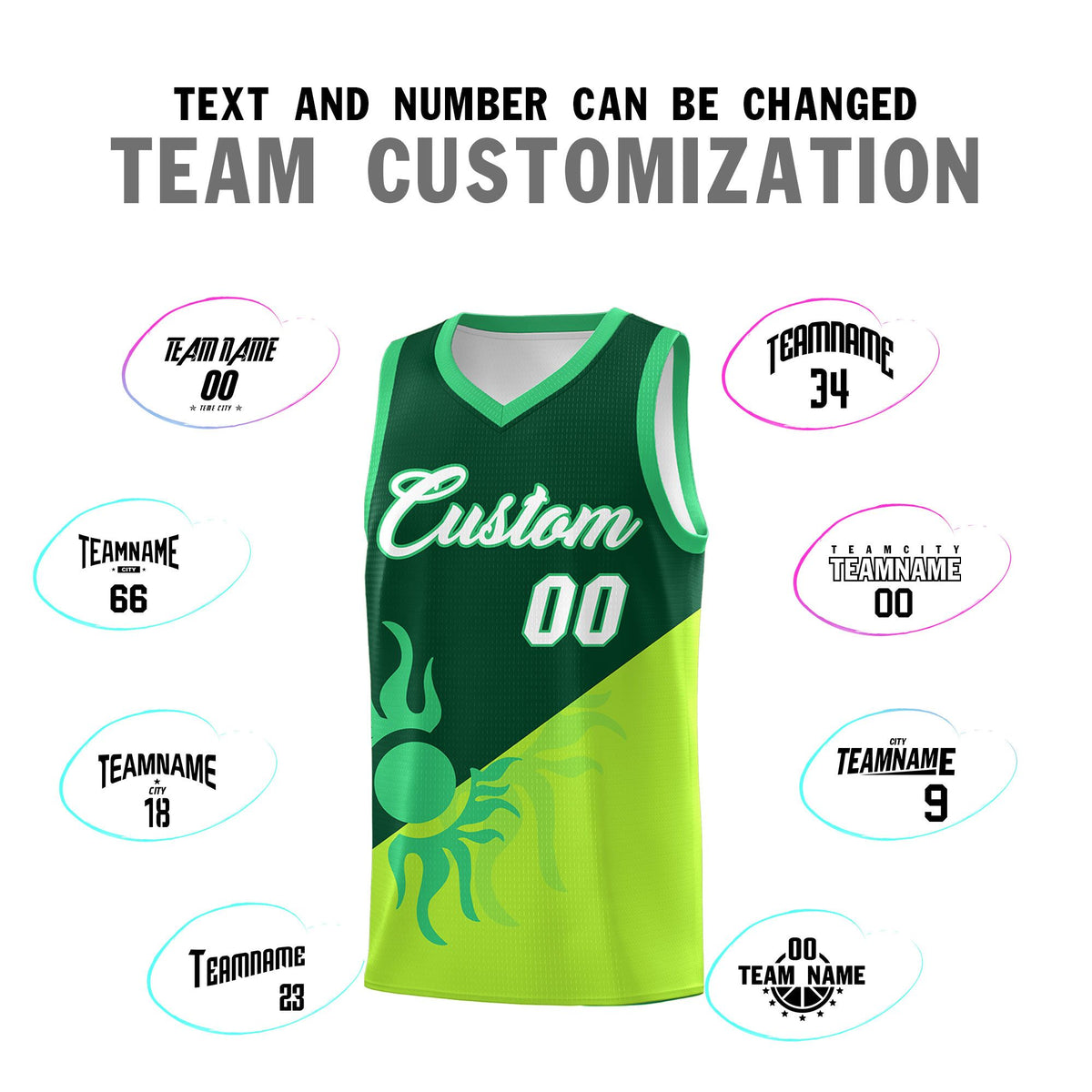 Custom Youth Basketball Jerseys - Kelly Green Neon Green Radiant Sun Design Two Tone Uniforms