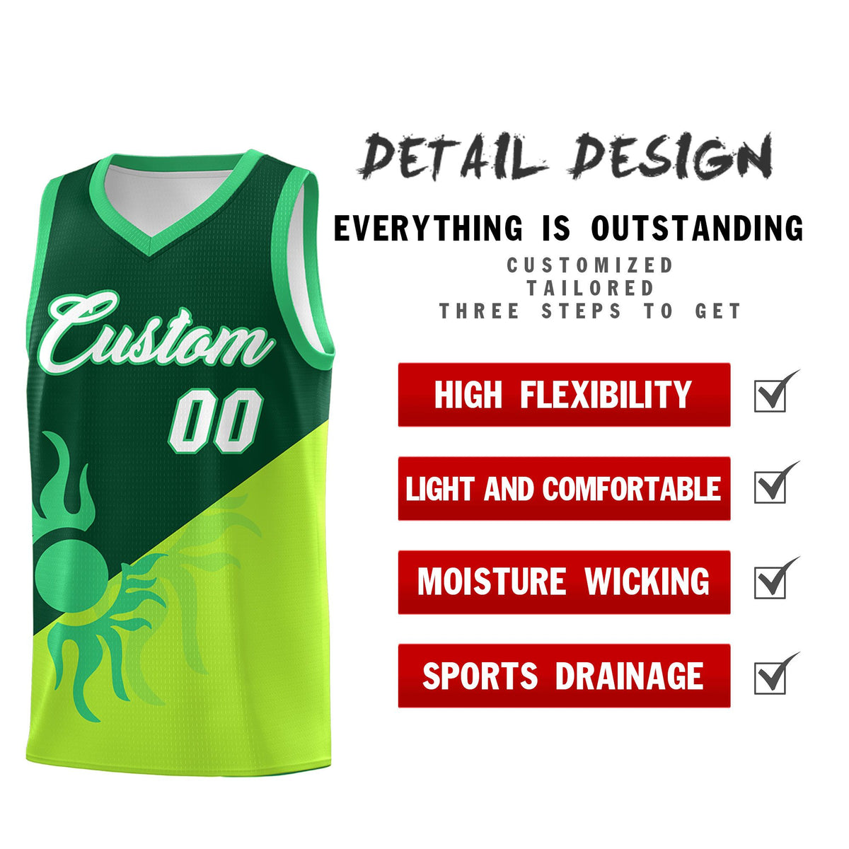 Custom Youth Basketball Jerseys - Kelly Green Neon Green Radiant Sun Design Two Tone Uniforms
