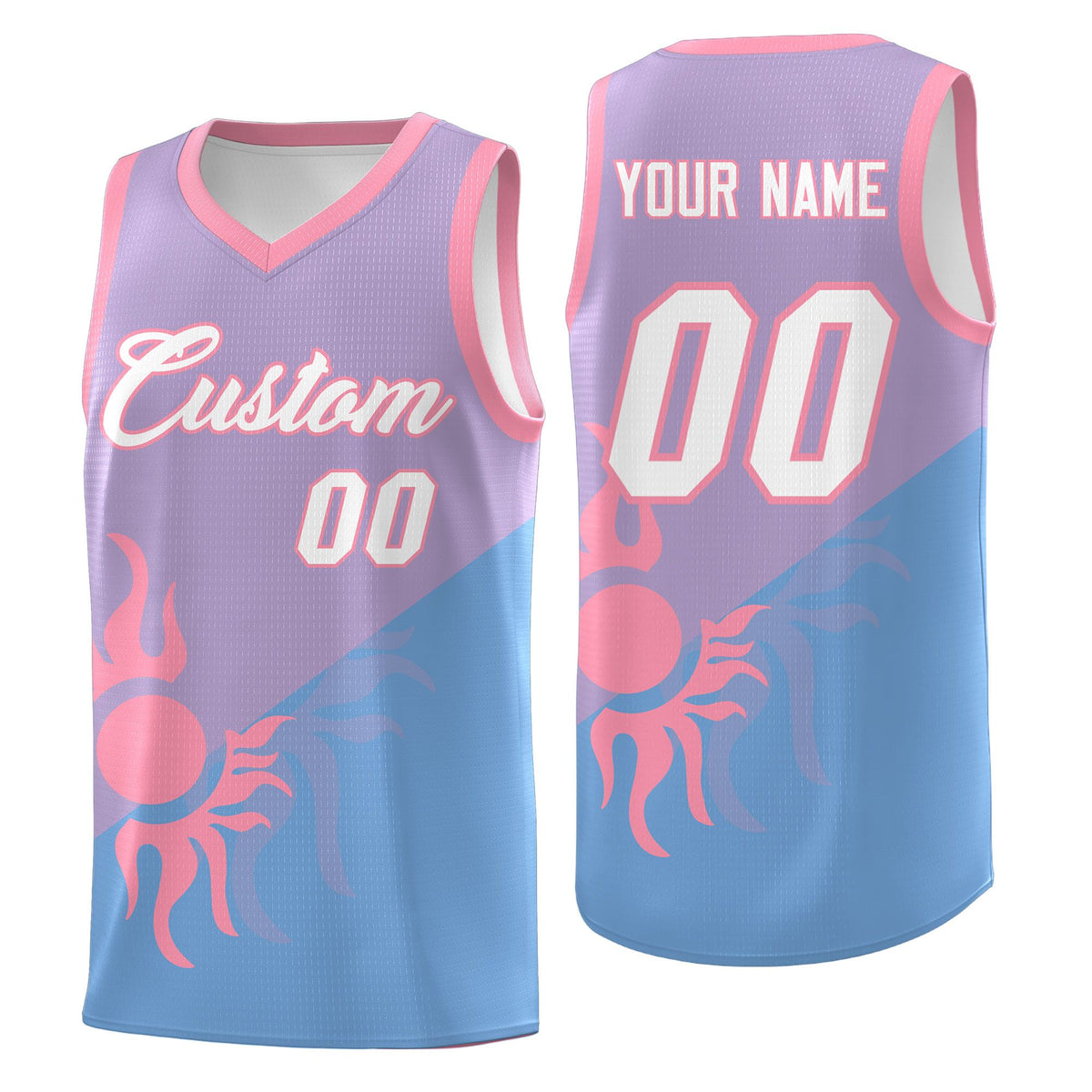 Custom Youth Basketball Jerseys - Light Purple Powder Blue Sunburst Design Two Tone Uniforms