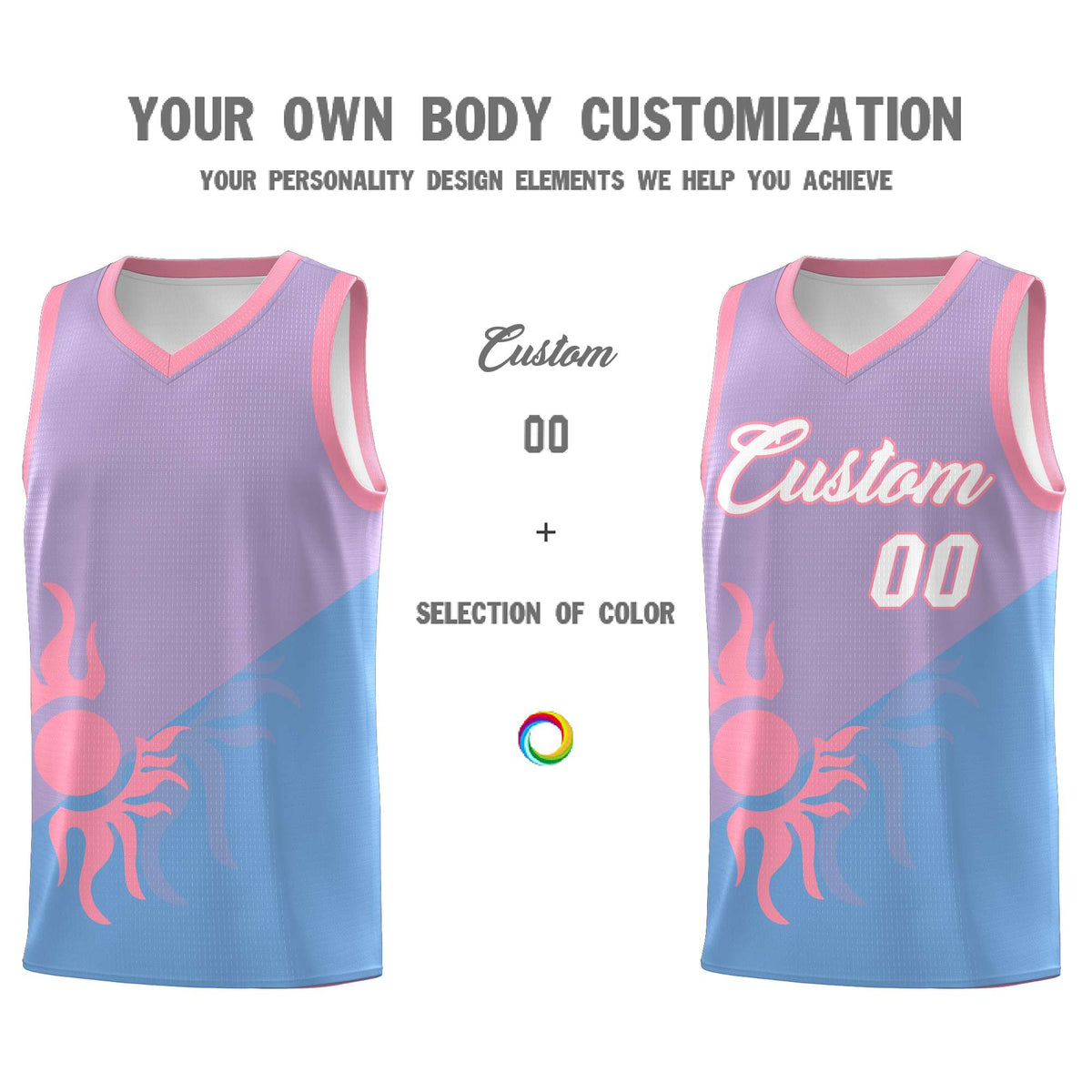 Custom Youth Basketball Jerseys - Light Purple Powder Blue Sunburst Design Two Tone Uniforms