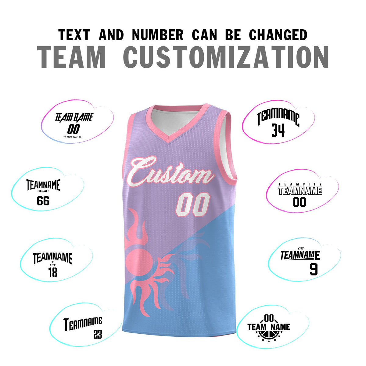 Custom Youth Basketball Jerseys - Light Purple Powder Blue Sunburst Design Two Tone Uniforms