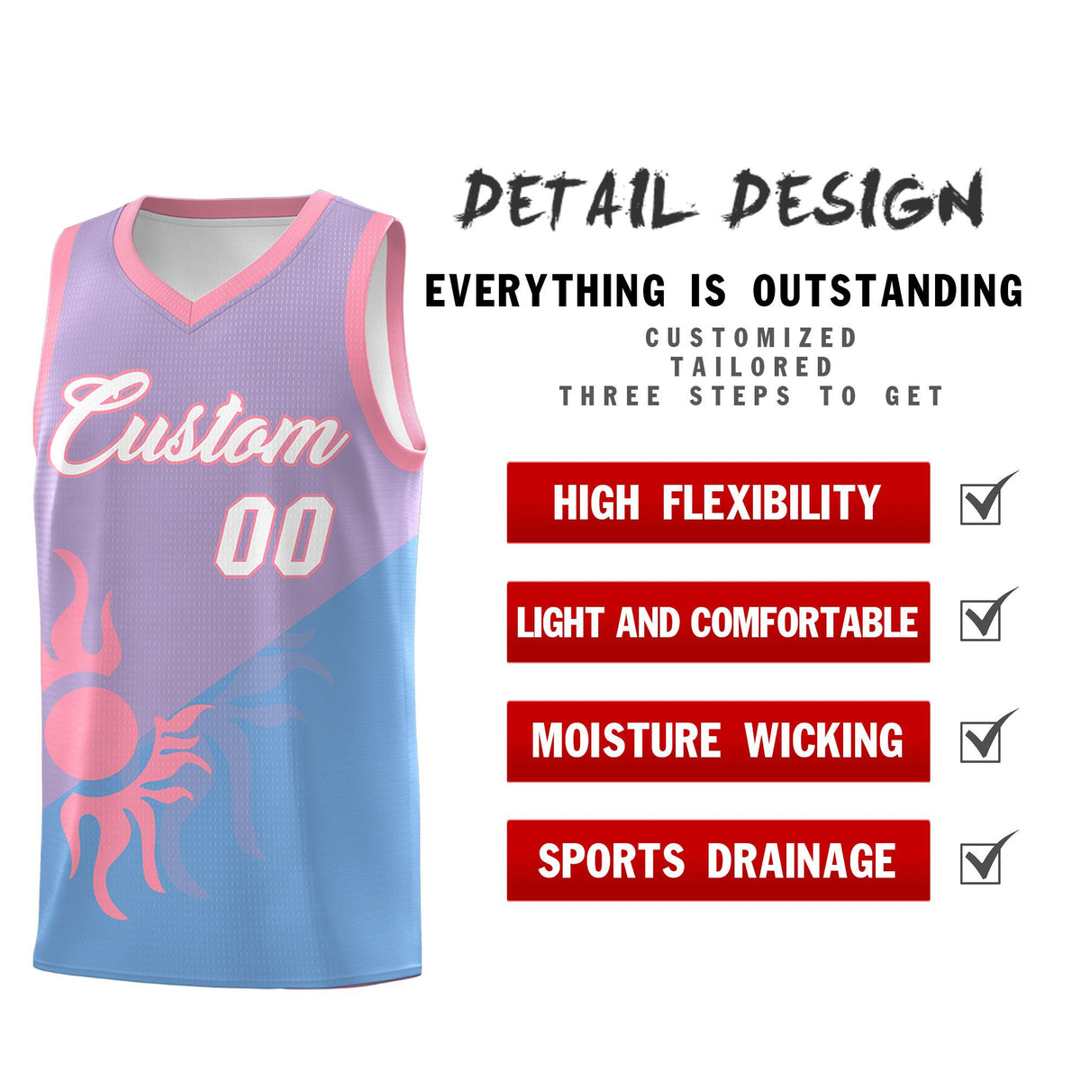 Custom Youth Basketball Jerseys - Light Purple Powder Blue Sunburst Design Two Tone Uniforms