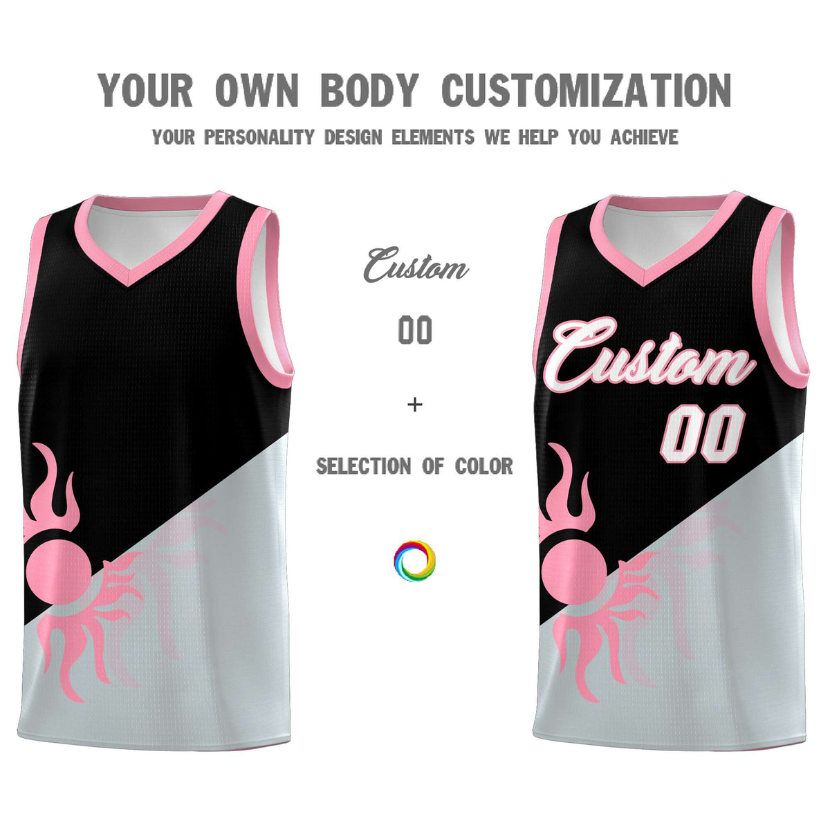 Custom Youth Basketball Jerseys - Black Silver Radiant Sun Design Two Tone Uniforms