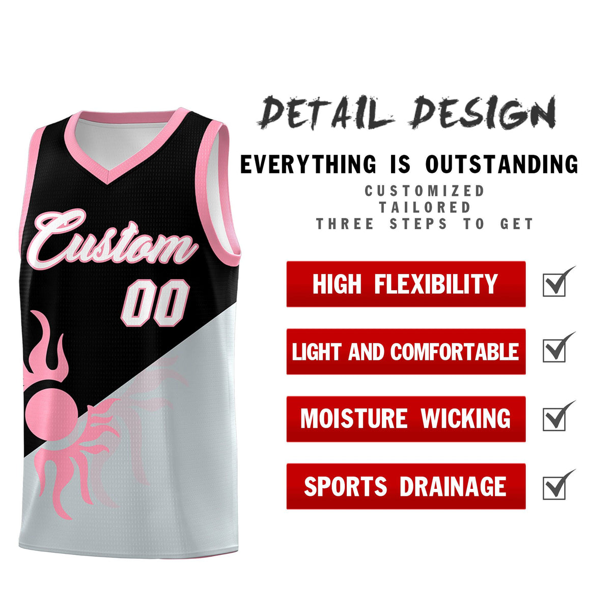 Custom Youth Basketball Jerseys - Black Silver Radiant Sun Design Two Tone Uniforms