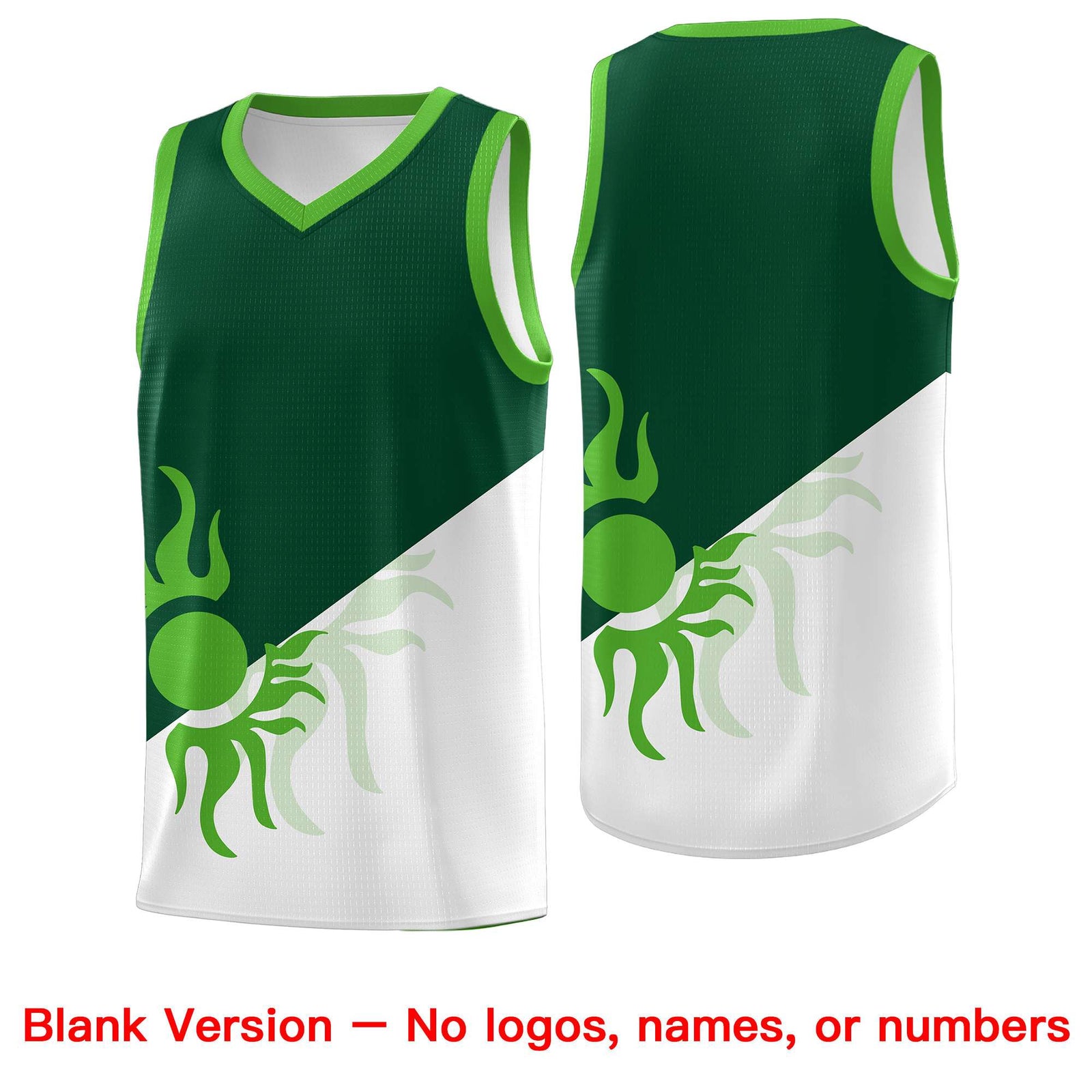 Custom Youth Basketball Jerseys - Kelly Green White Radiant Sun Design Two Tone Uniforms