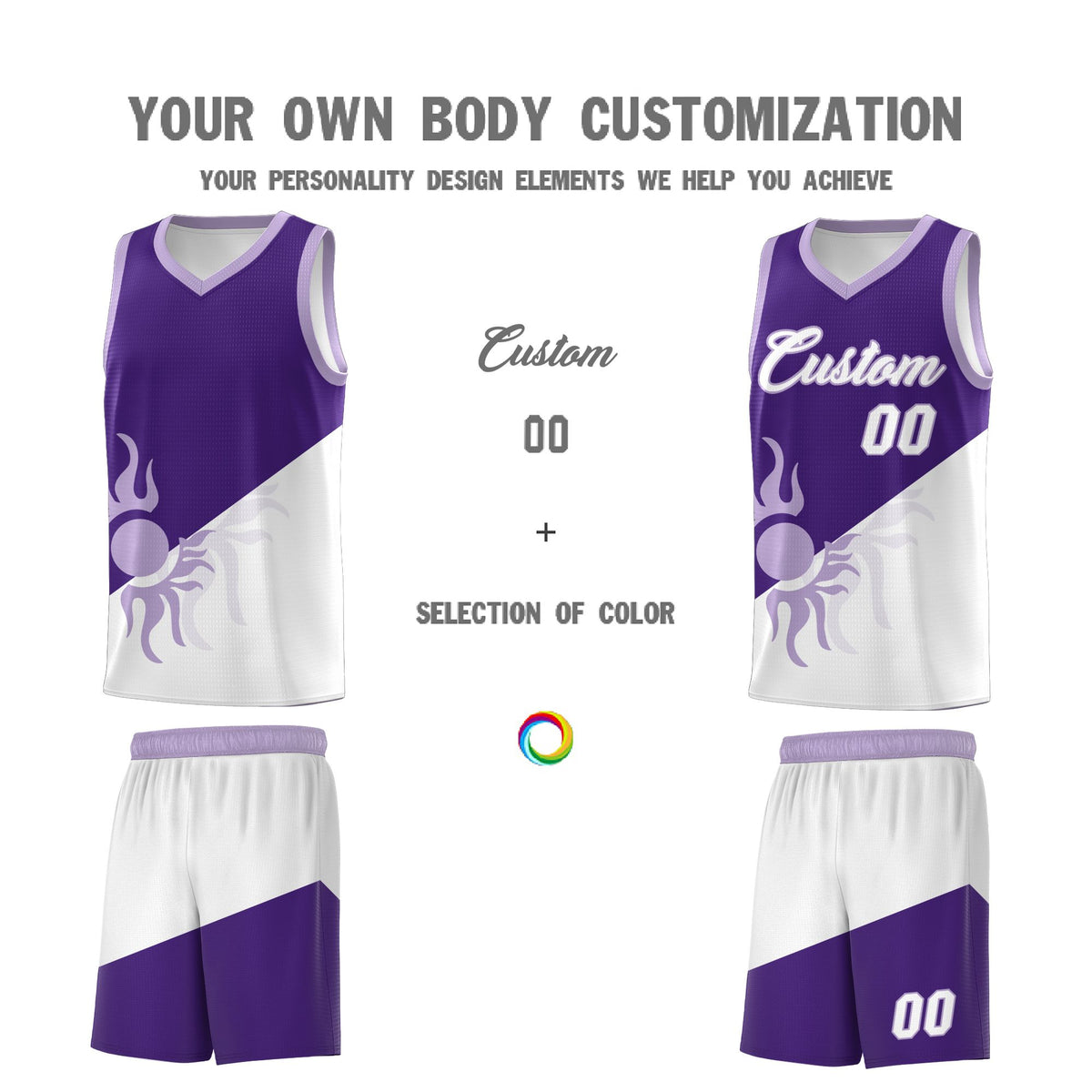 Custom Youth Basketball Jerseys - Purple White Sunburst Design Two Tone Uniforms