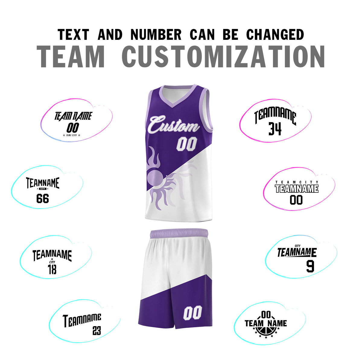 Custom Youth Basketball Jerseys - Purple White Sunburst Design Two Tone Uniforms