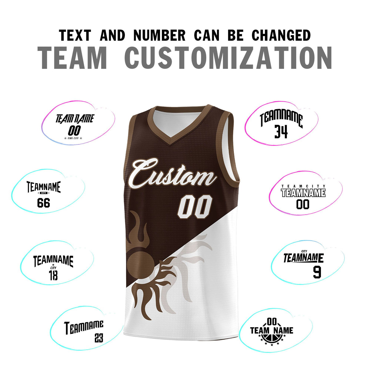 Custom Youth Basketball Jerseys - Brown White Sunburst Design Two Tone Uniforms
