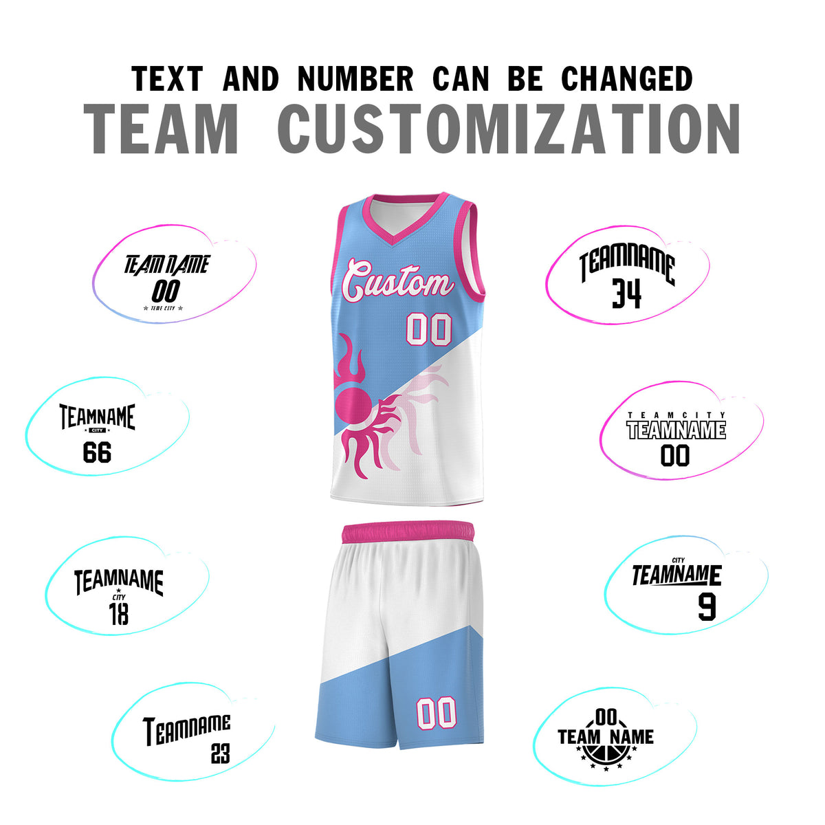 Custom Youth Basketball Jerseys - Powder Blue White Sunburst Design Two Tone Uniforms