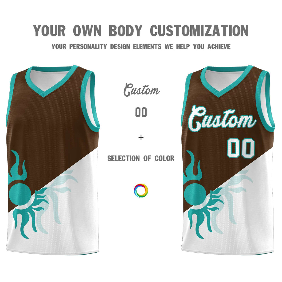 Custom Youth Basketball Jerseys - Brown White Radiant Sun Design Two Tone Uniforms