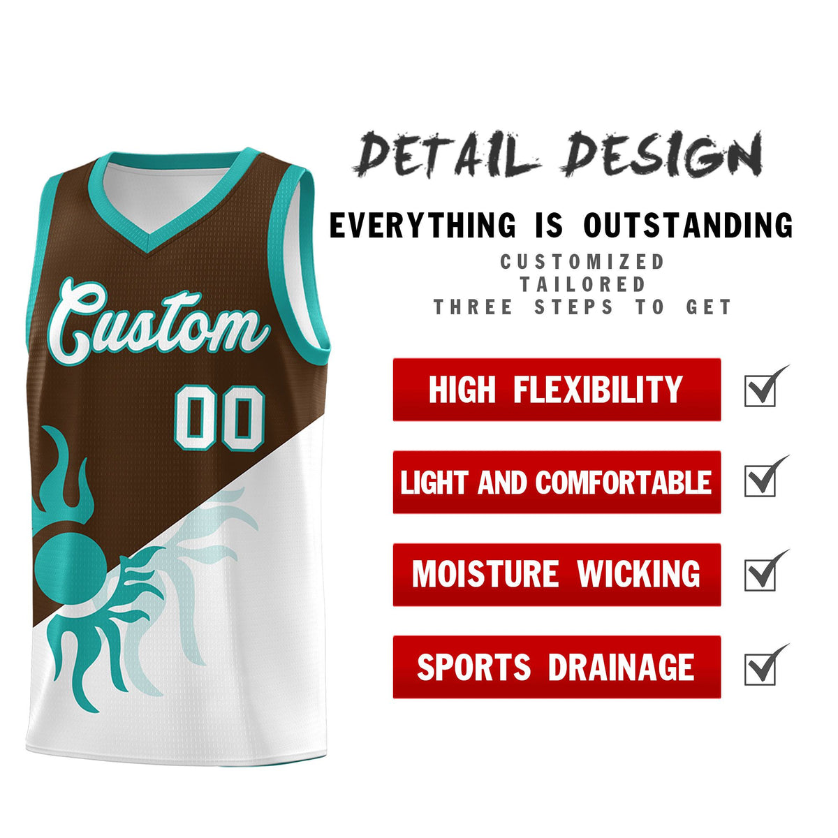 Custom Youth Basketball Jerseys - Brown White Radiant Sun Design Two Tone Uniforms