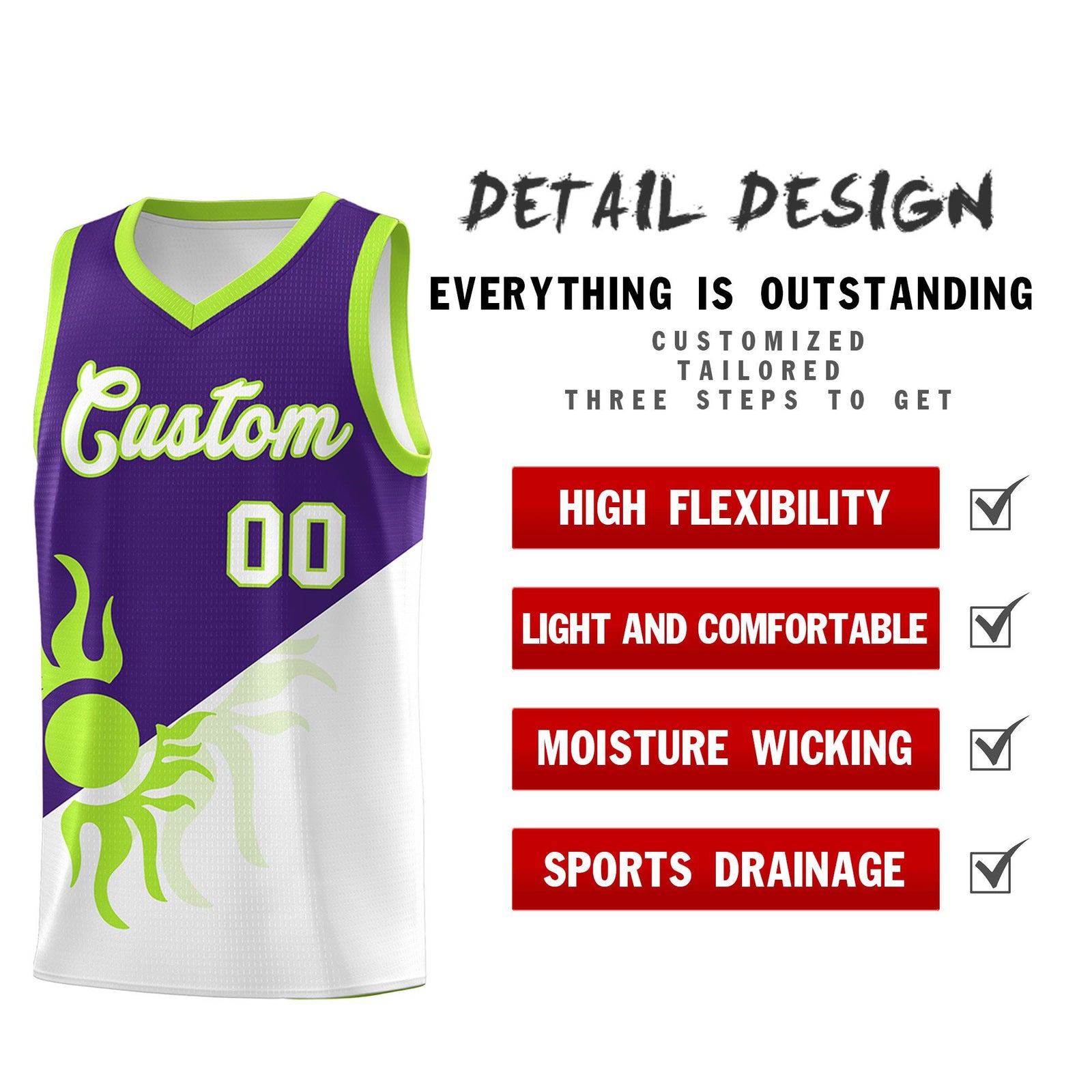 Custom Youth Basketball Jerseys - Purple White Radiant Sun Design Two Tone Uniforms