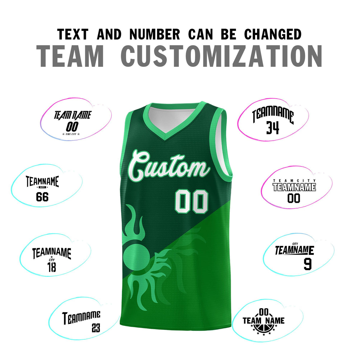 Custom Youth Basketball Jerseys - Kelly Green Kelly Green Sunburst Design Two Tone Uniforms