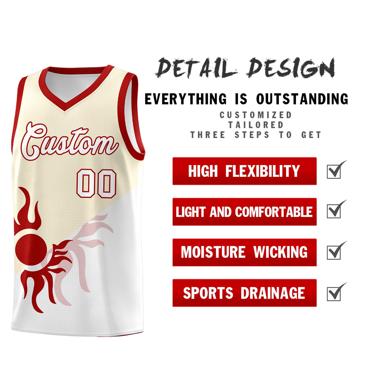 Custom Youth Basketball Jerseys - Cream White Radiant Sun Design Two Tone Uniforms