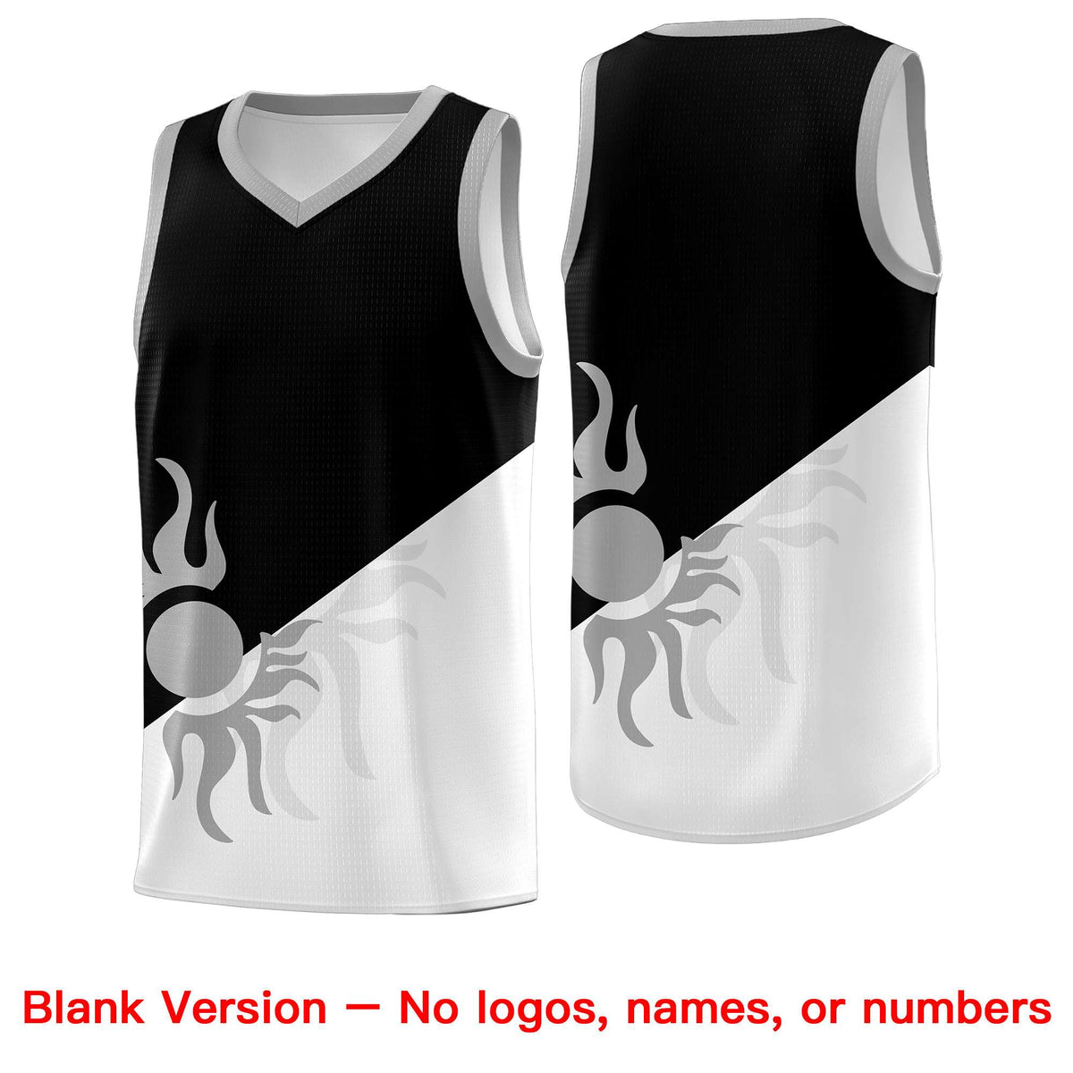 Custom Youth Basketball Jerseys - Black White Radiant Sun Design Two Tone Uniforms