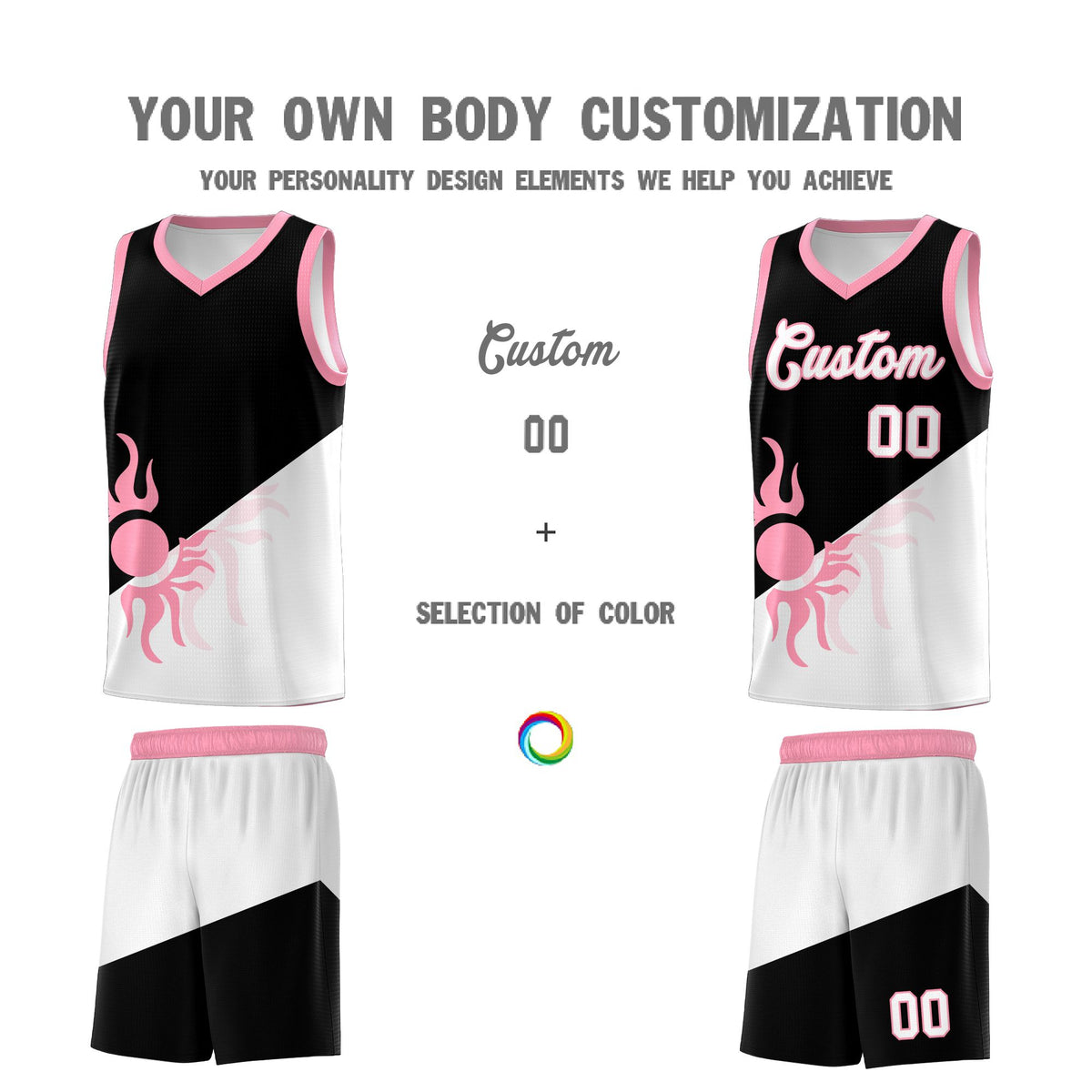 Custom Youth Basketball Jerseys - Black White Sunburst Design Two Tone Uniforms