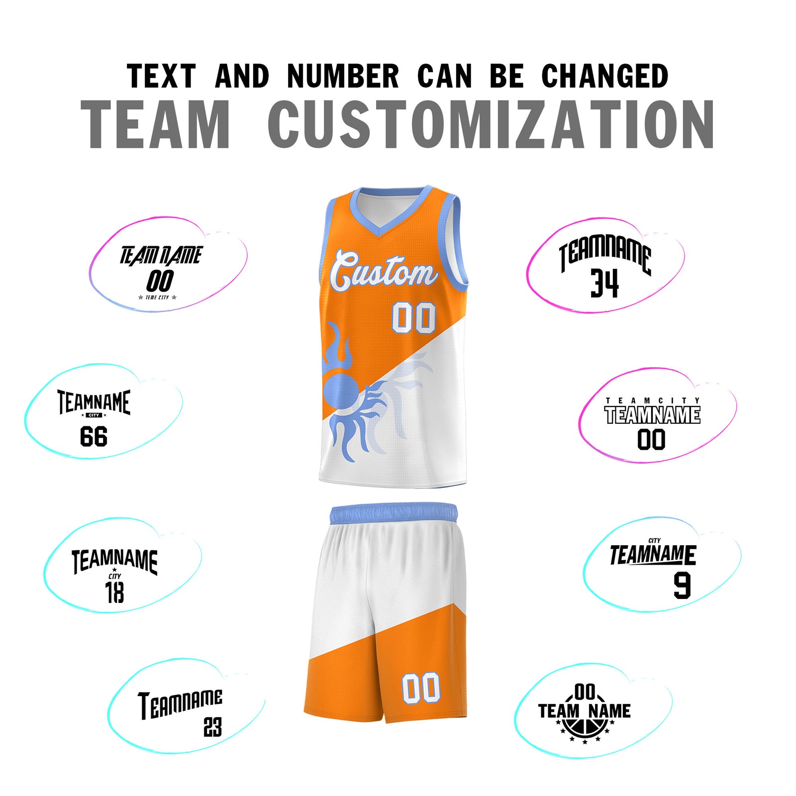Custom Youth Basketball Jerseys - Orange White Radiant Sun Design Two Tone Uniforms