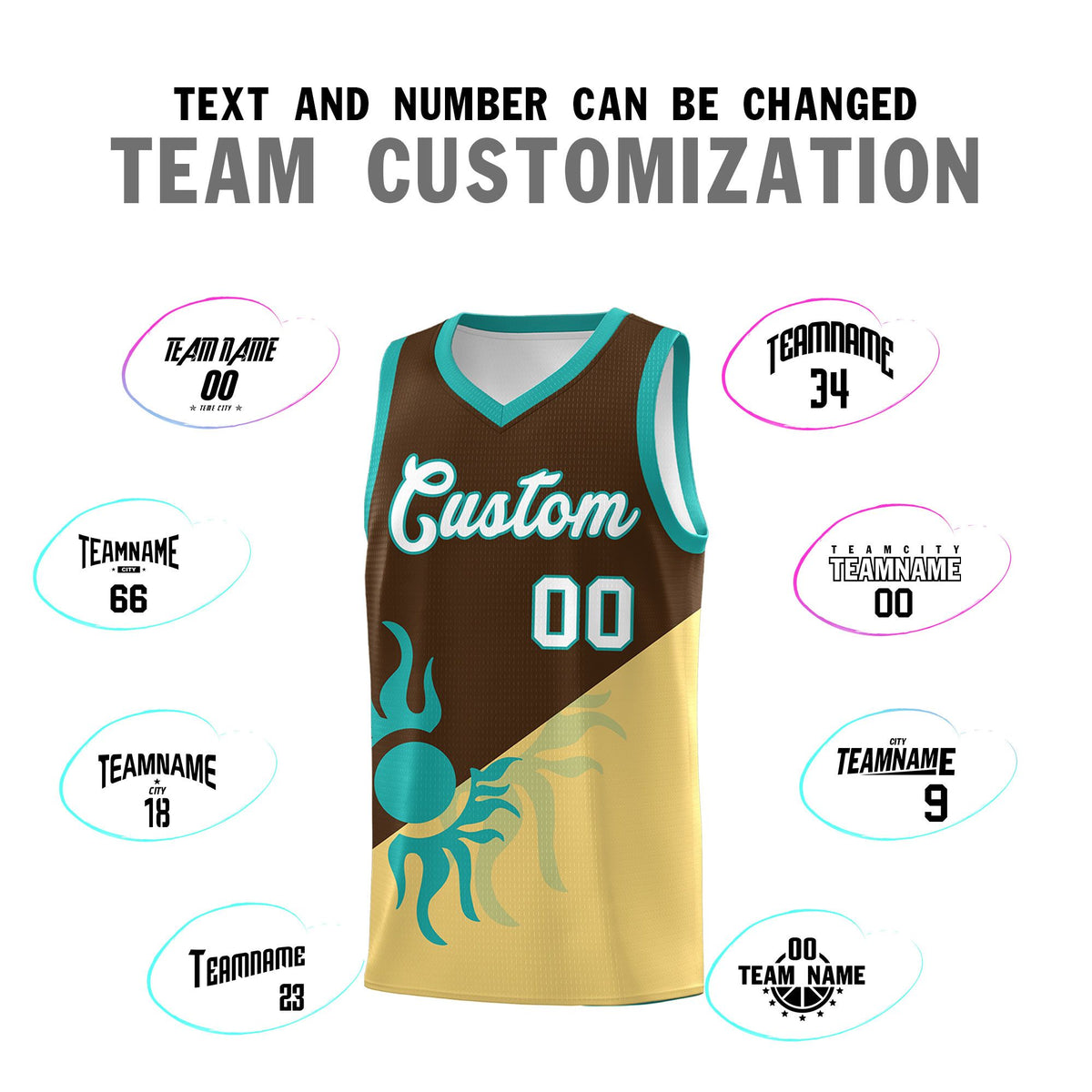 Custom Youth Basketball Jerseys - Brown Khaki Sunburst Design Two Tone Uniforms