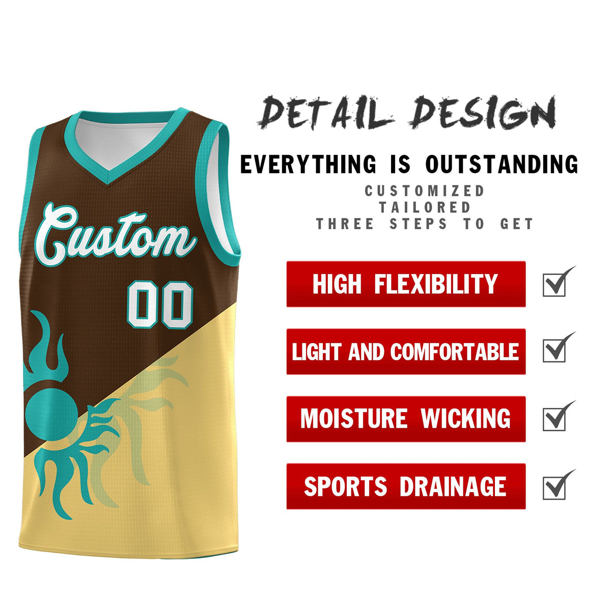 Custom Youth Basketball Jerseys - Brown Khaki Sunburst Design Two Tone Uniforms