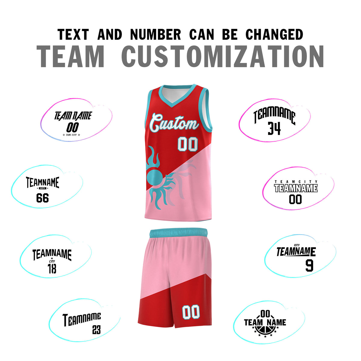 Custom Youth Basketball Jerseys - Red Light Pink Sunburst Design Two Tone Uniforms