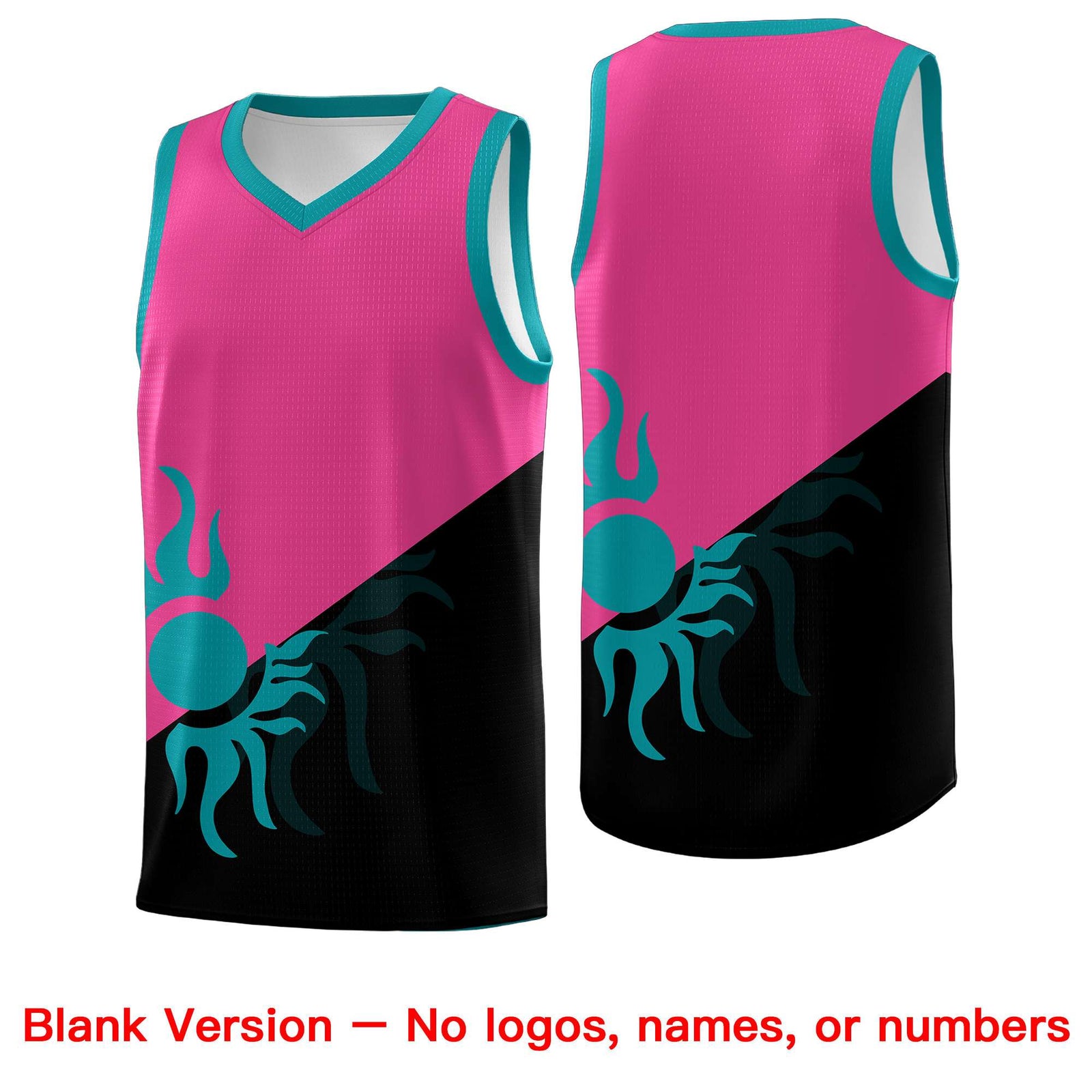 Custom Youth Basketball Jerseys - Rose Red Black Sunburst Design Two Tone Uniforms