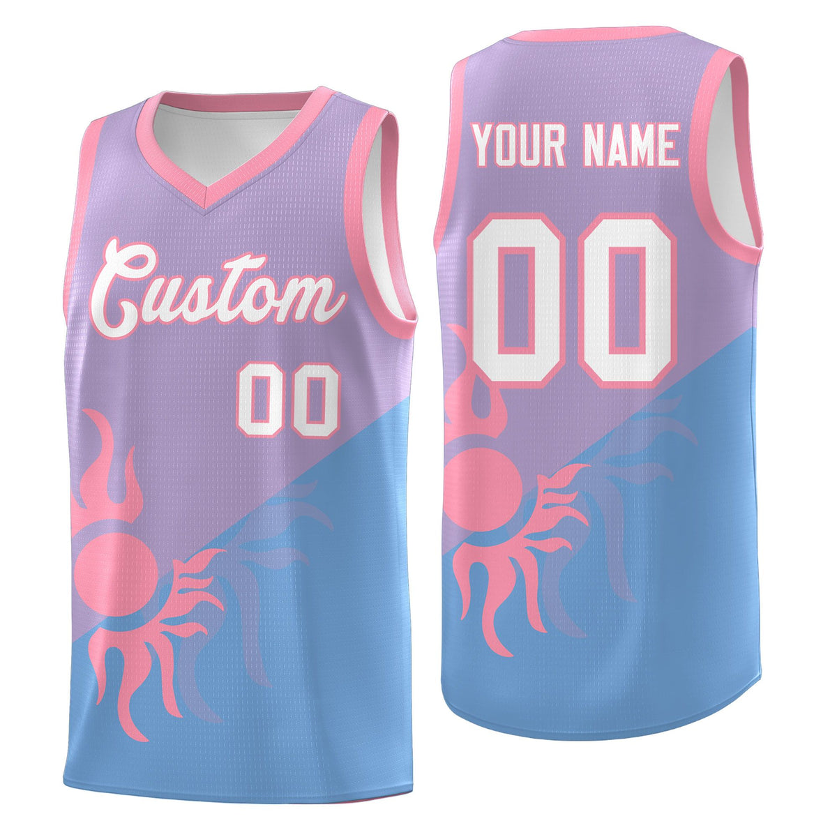 Custom Youth Basketball Jerseys - Light Purple Powder Blue Sunburst Design Two Tone Uniforms