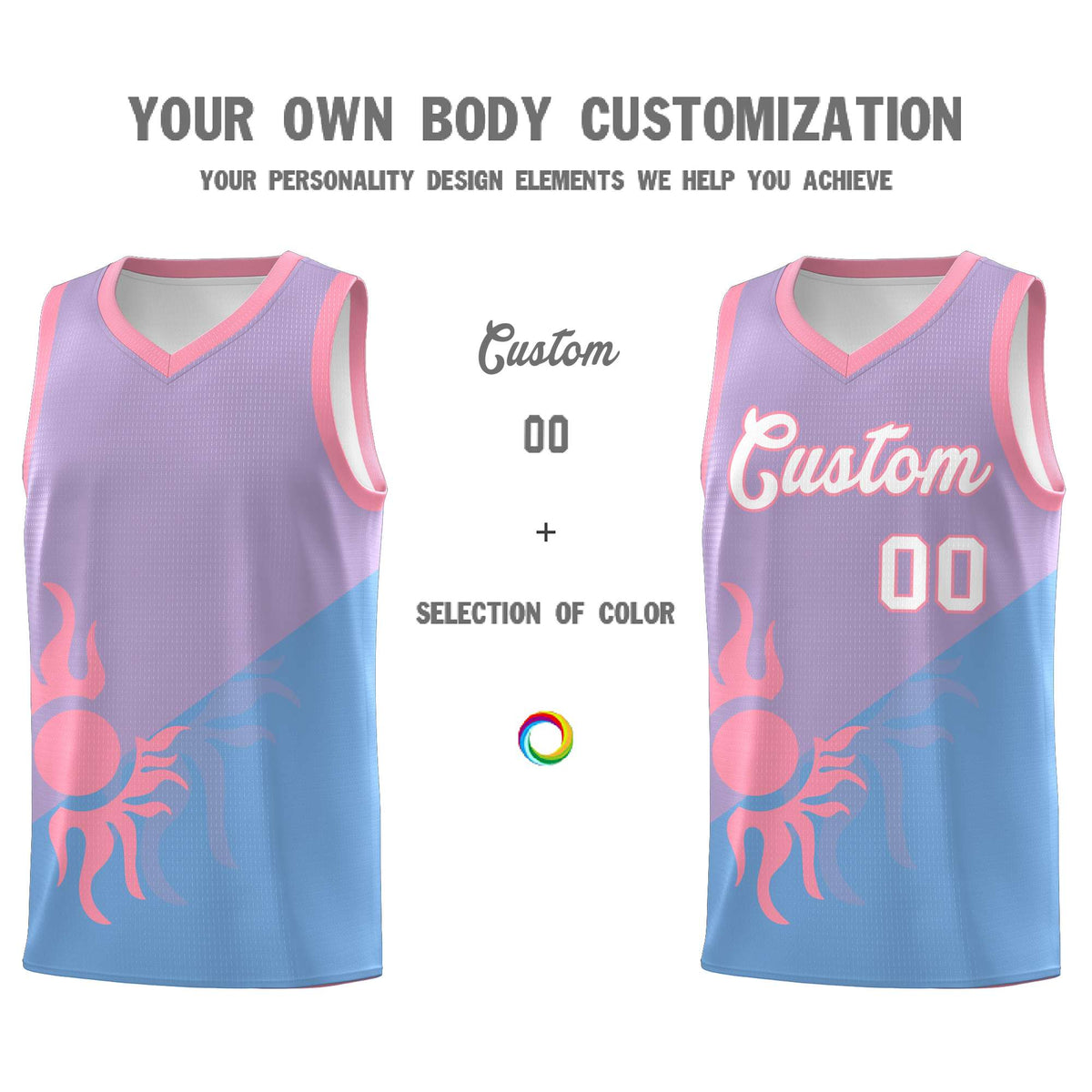 Custom Youth Basketball Jerseys - Light Purple Powder Blue Sunburst Design Two Tone Uniforms