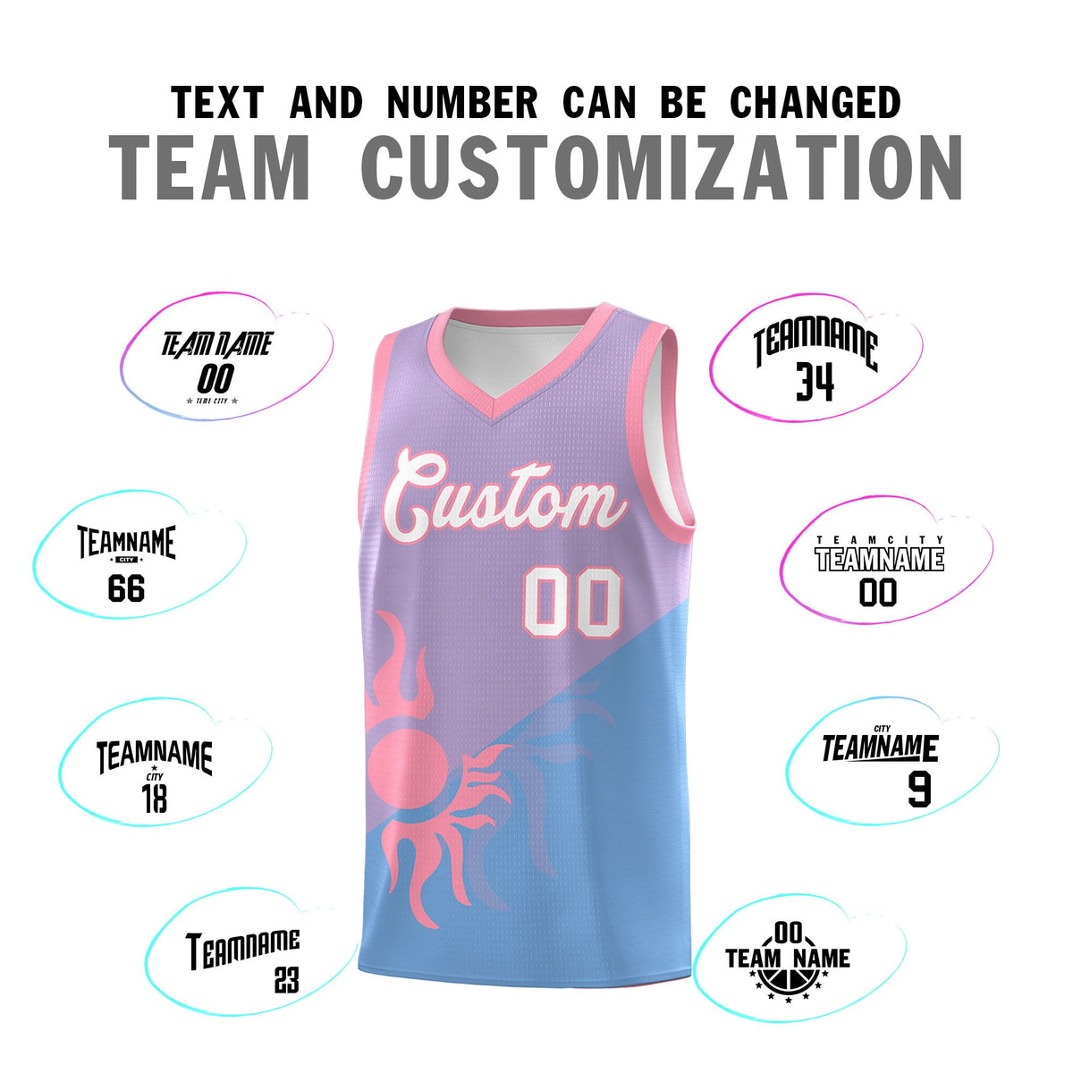 Custom Youth Basketball Jerseys - Light Purple Powder Blue Sunburst Design Two Tone Uniforms