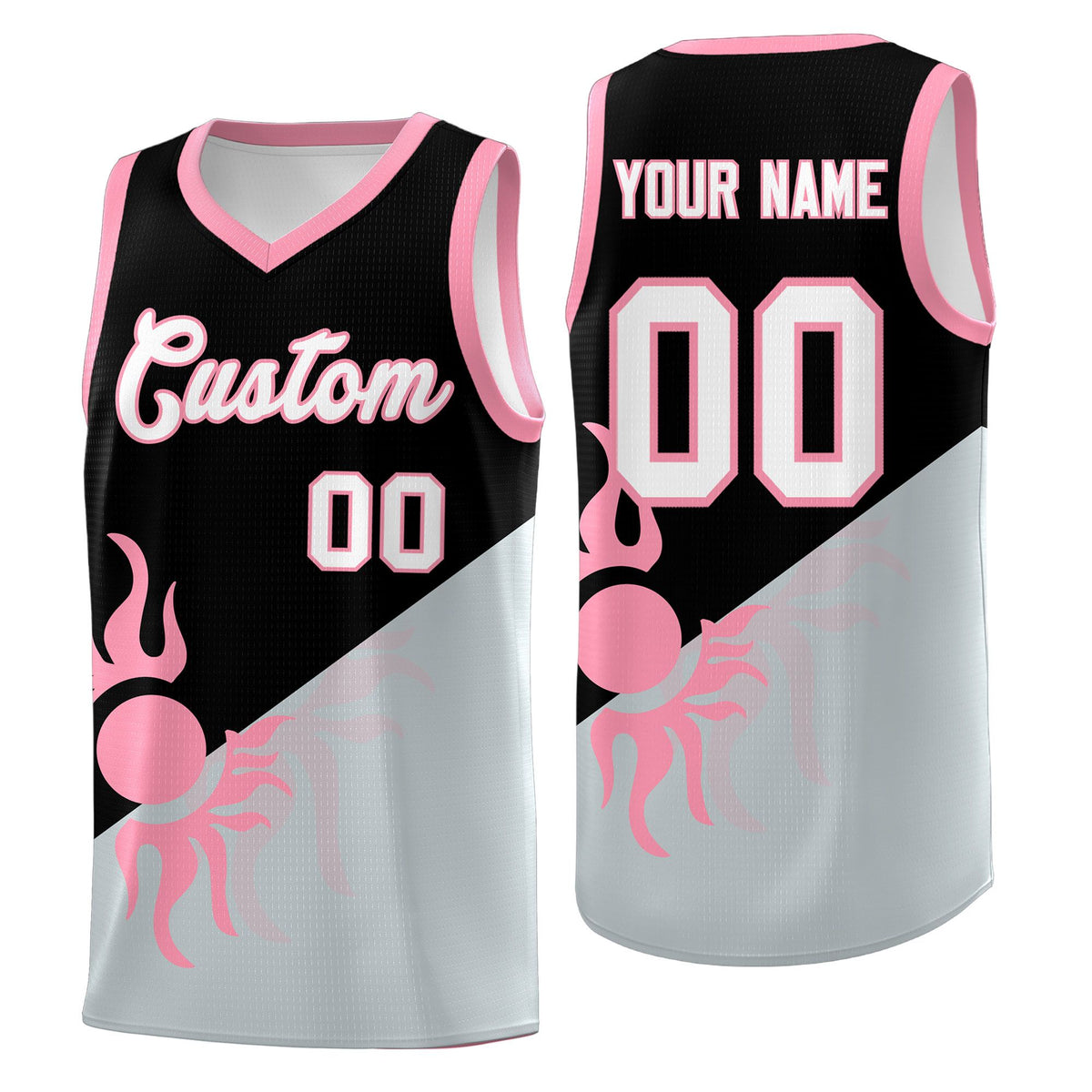 Custom Youth Basketball Jerseys - Black Silver Radiant Sun Design Two Tone Uniforms