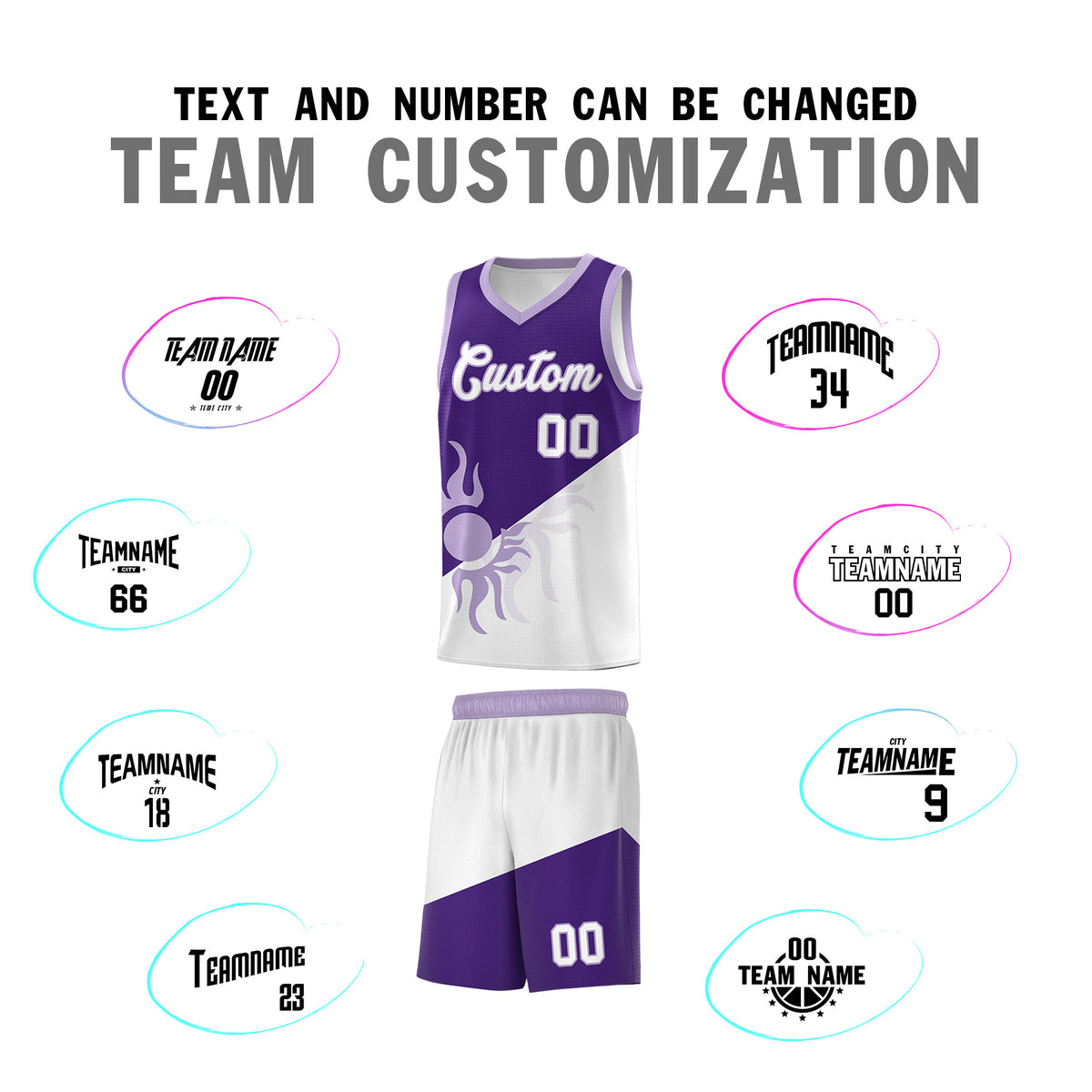 Custom Youth Basketball Jerseys - Purple White Sunburst Design Two Tone Uniforms