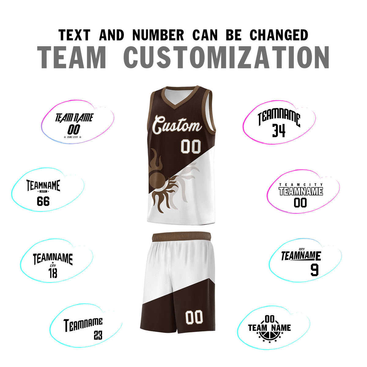 Custom Youth Basketball Jerseys - Brown White Sunburst Design Two Tone Uniforms