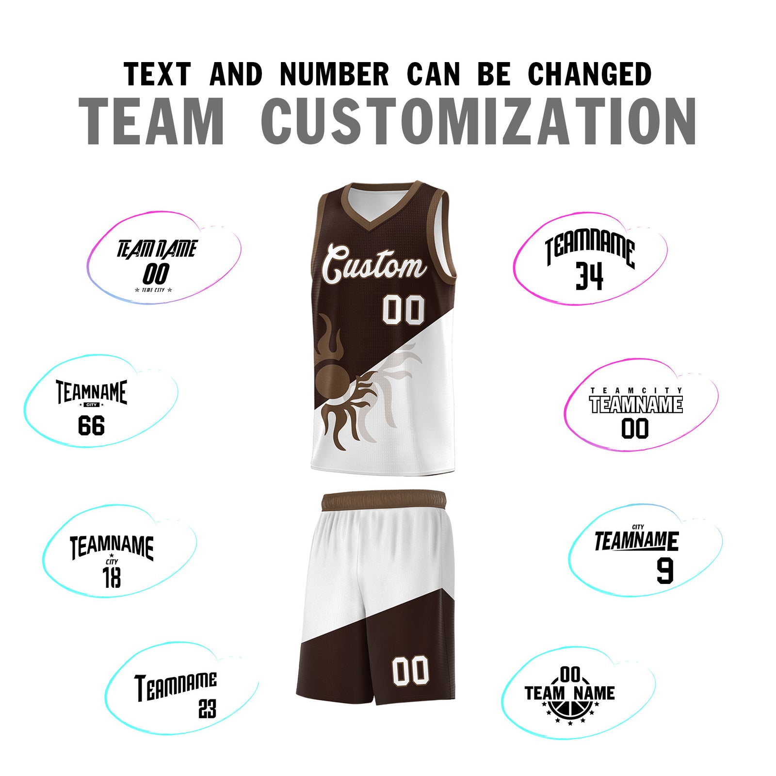 Custom Youth Basketball Jerseys - Brown White Sunburst Design Two Tone Uniforms