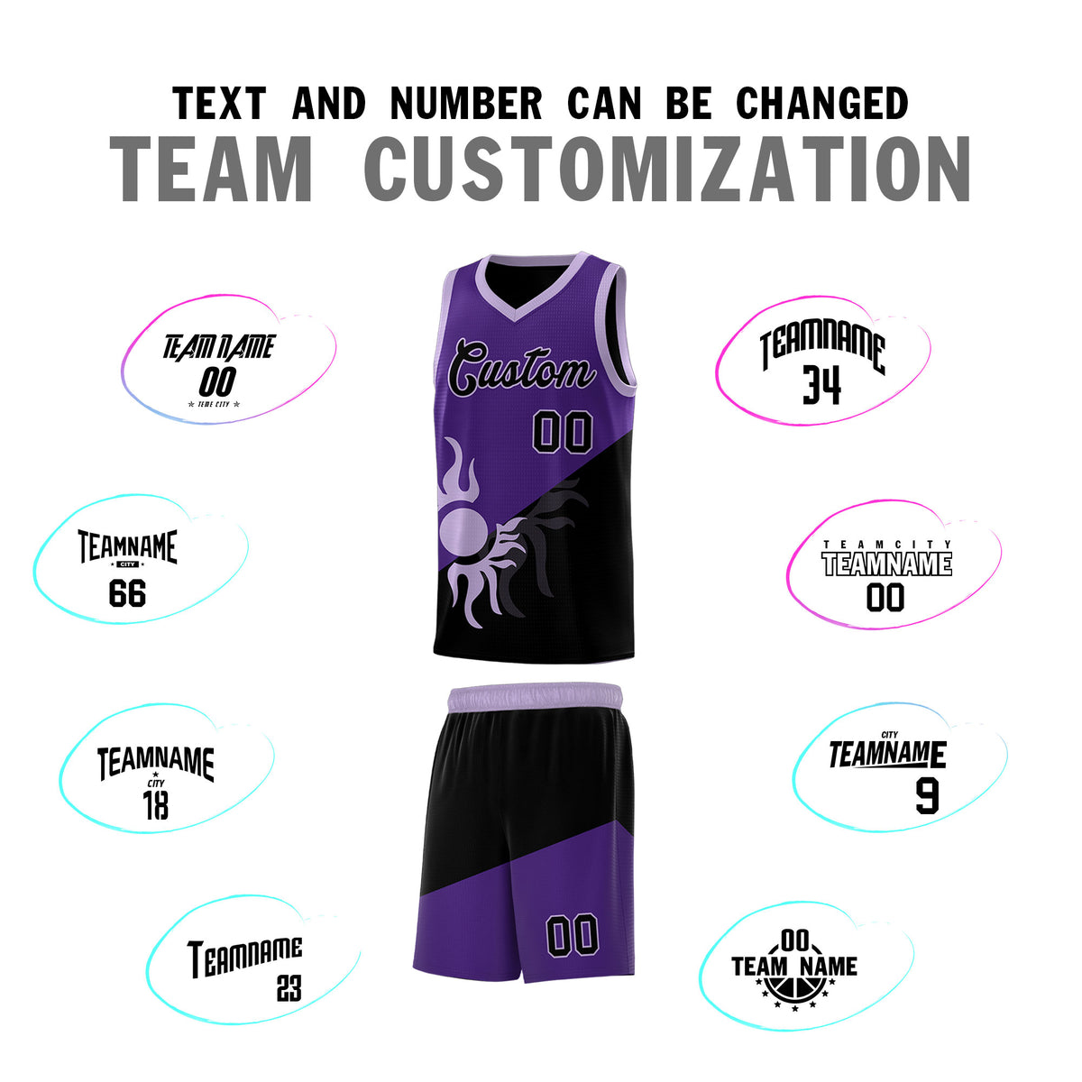 Custom Youth Basketball Jerseys - Purple Black Sunburst Design Two Tone Uniforms