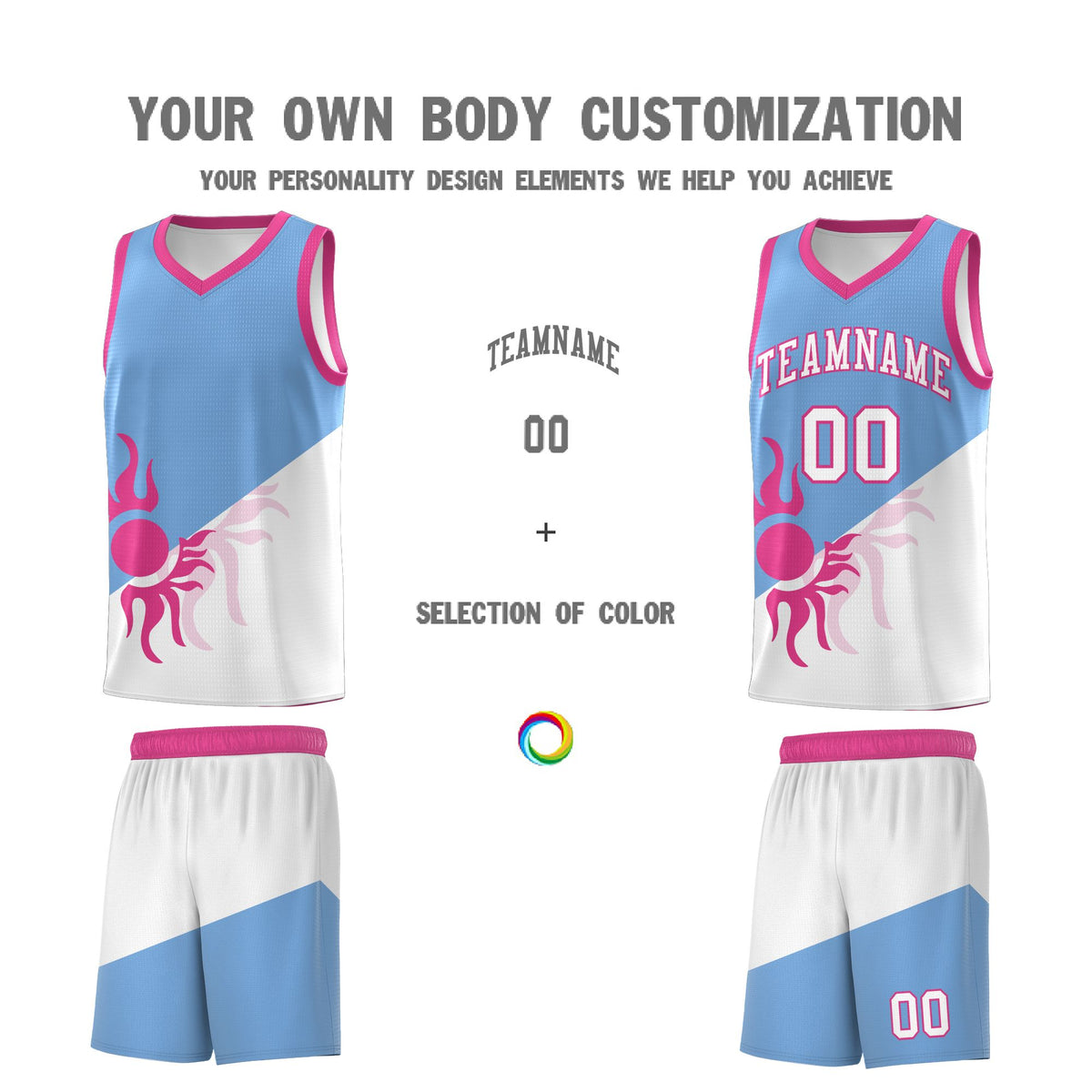 Custom Youth Basketball Jerseys - Powder Blue White Sunburst Design Two Tone Uniforms