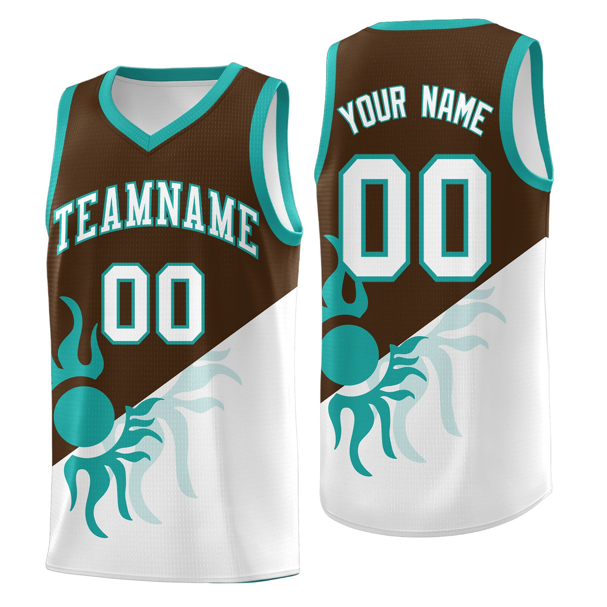 Custom Youth Basketball Jerseys - Brown White Radiant Sun Design Two Tone Uniforms