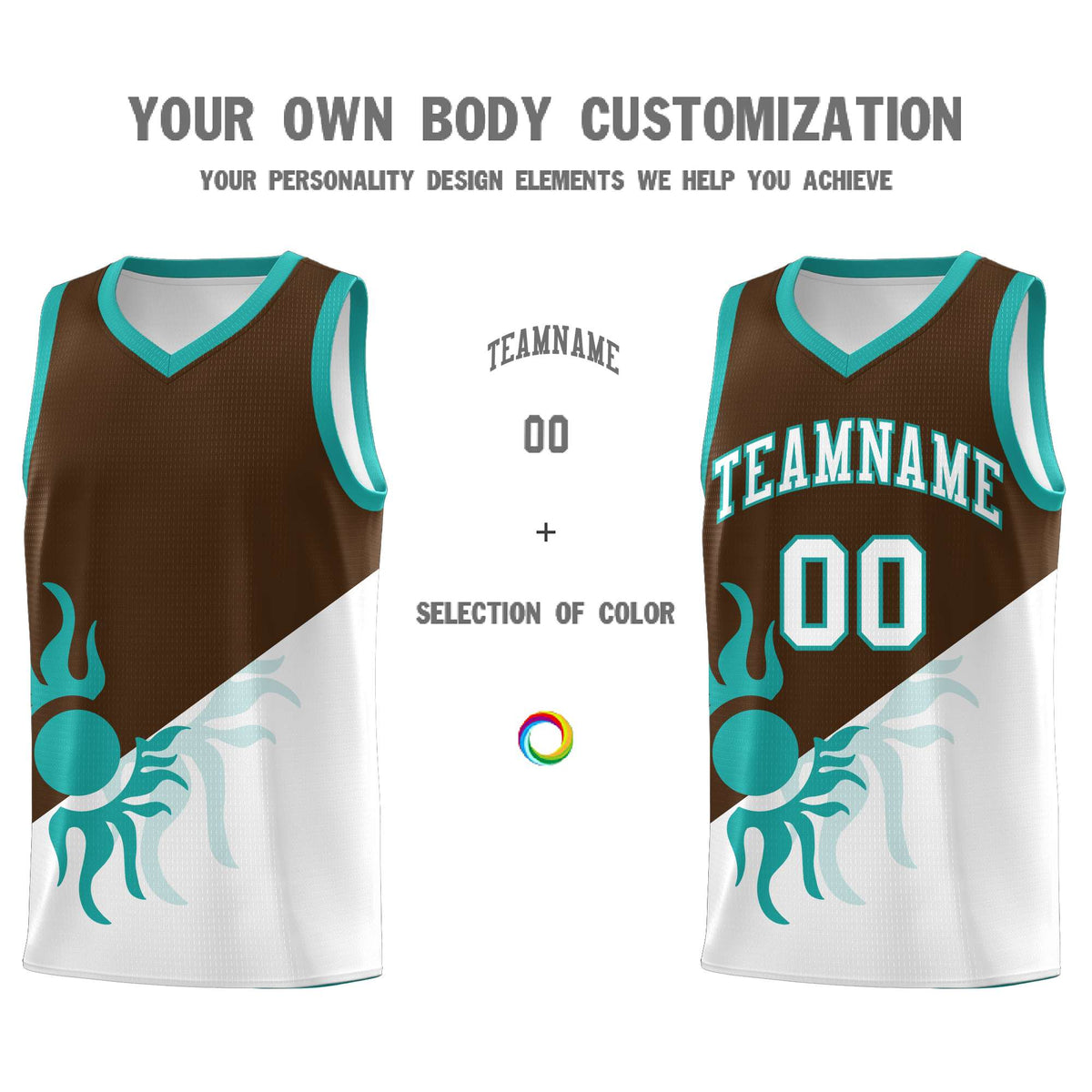 Custom Youth Basketball Jerseys - Brown White Radiant Sun Design Two Tone Uniforms
