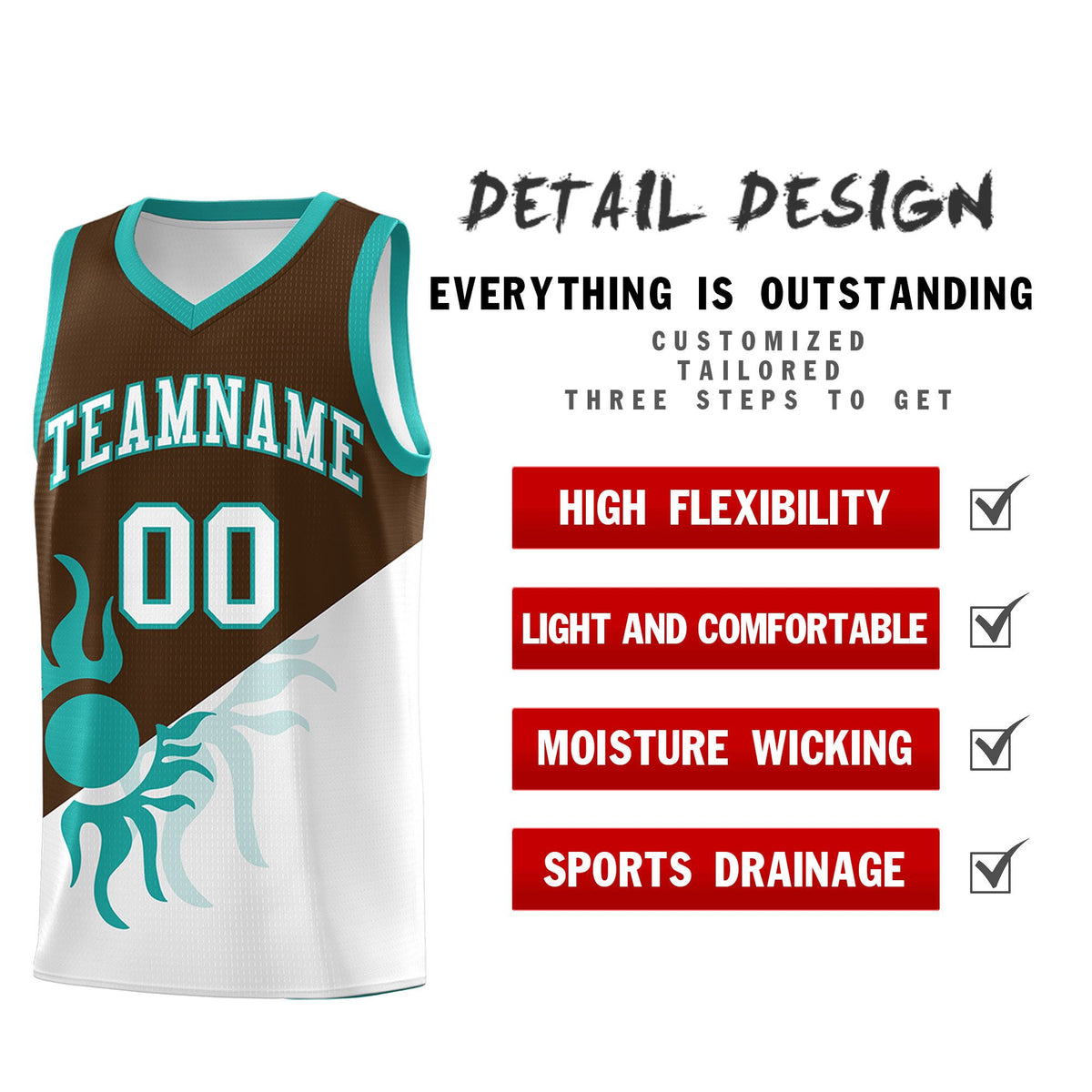Custom Youth Basketball Jerseys - Brown White Radiant Sun Design Two Tone Uniforms