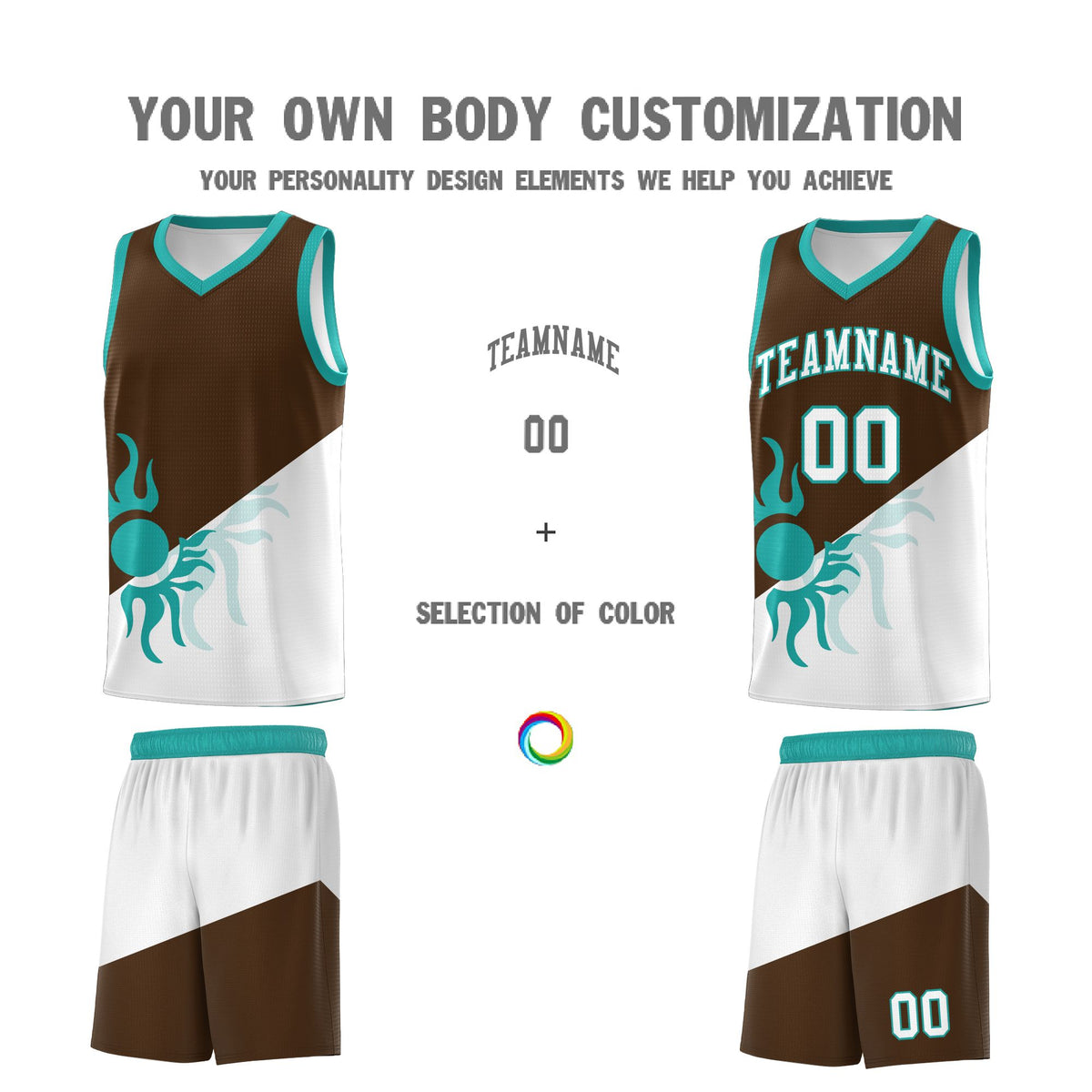 Custom Youth Basketball Jerseys - Brown White Radiant Sun Design Two Tone Uniforms