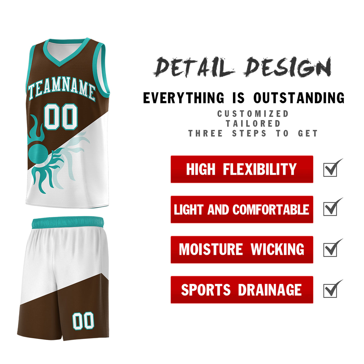 Custom Youth Basketball Jerseys - Brown White Radiant Sun Design Two Tone Uniforms