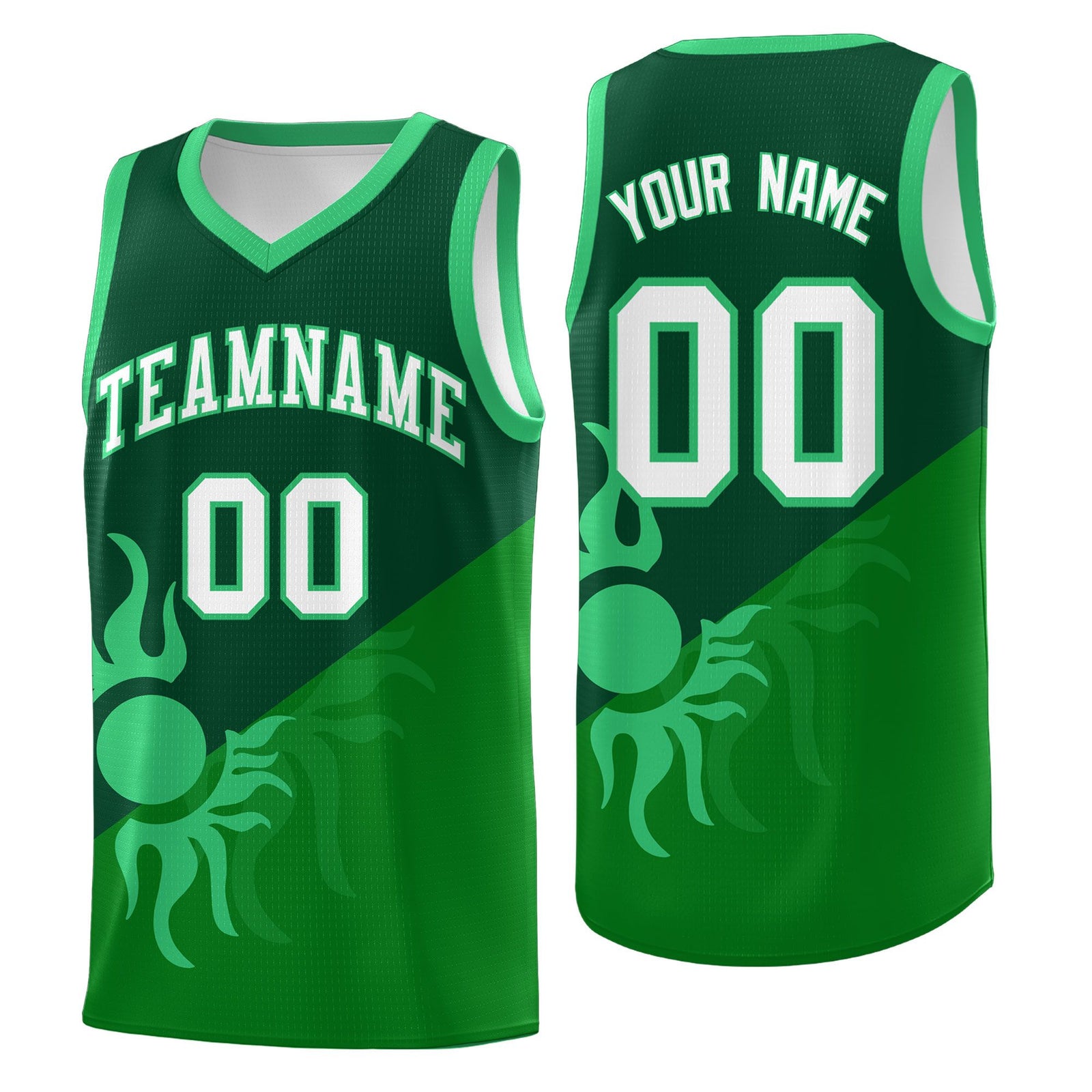 Custom Youth Basketball Jerseys - Kelly Green Kelly Green Sunburst Design Two Tone Uniforms