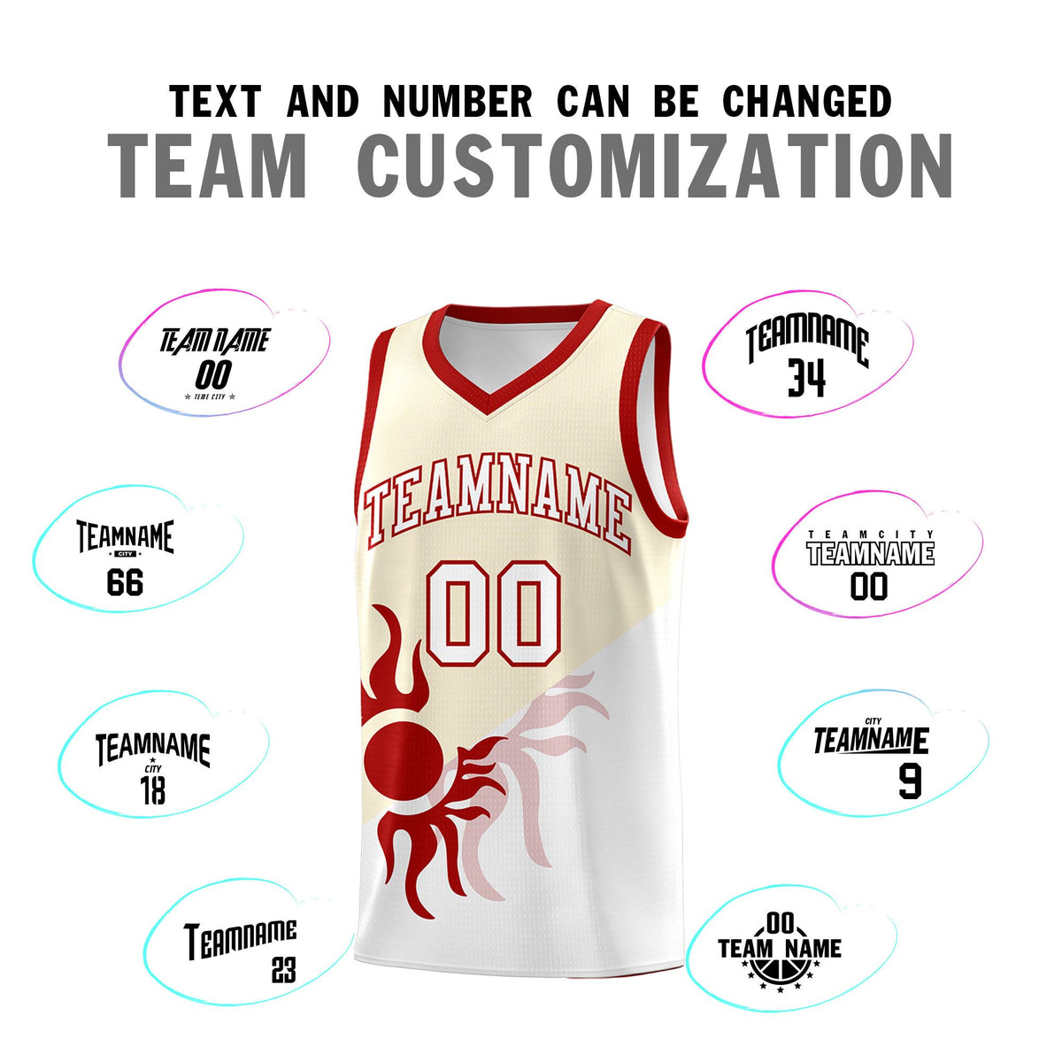 Custom Youth Basketball Jerseys - Cream White Radiant Sun Design Two Tone Uniforms