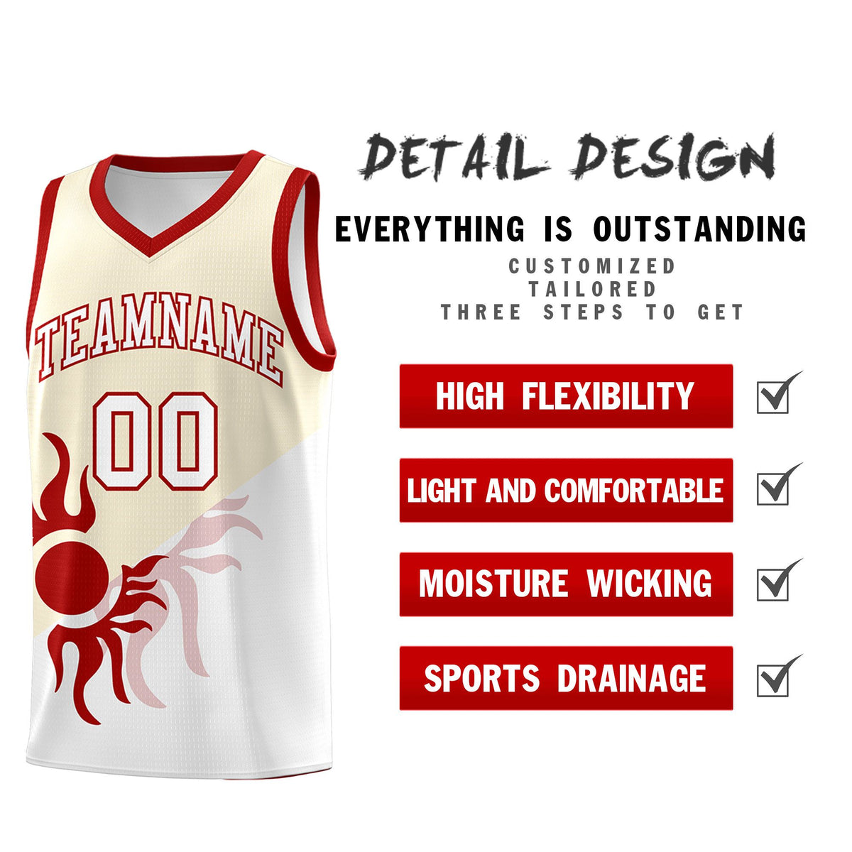 Custom Youth Basketball Jerseys - Cream White Radiant Sun Design Two Tone Uniforms