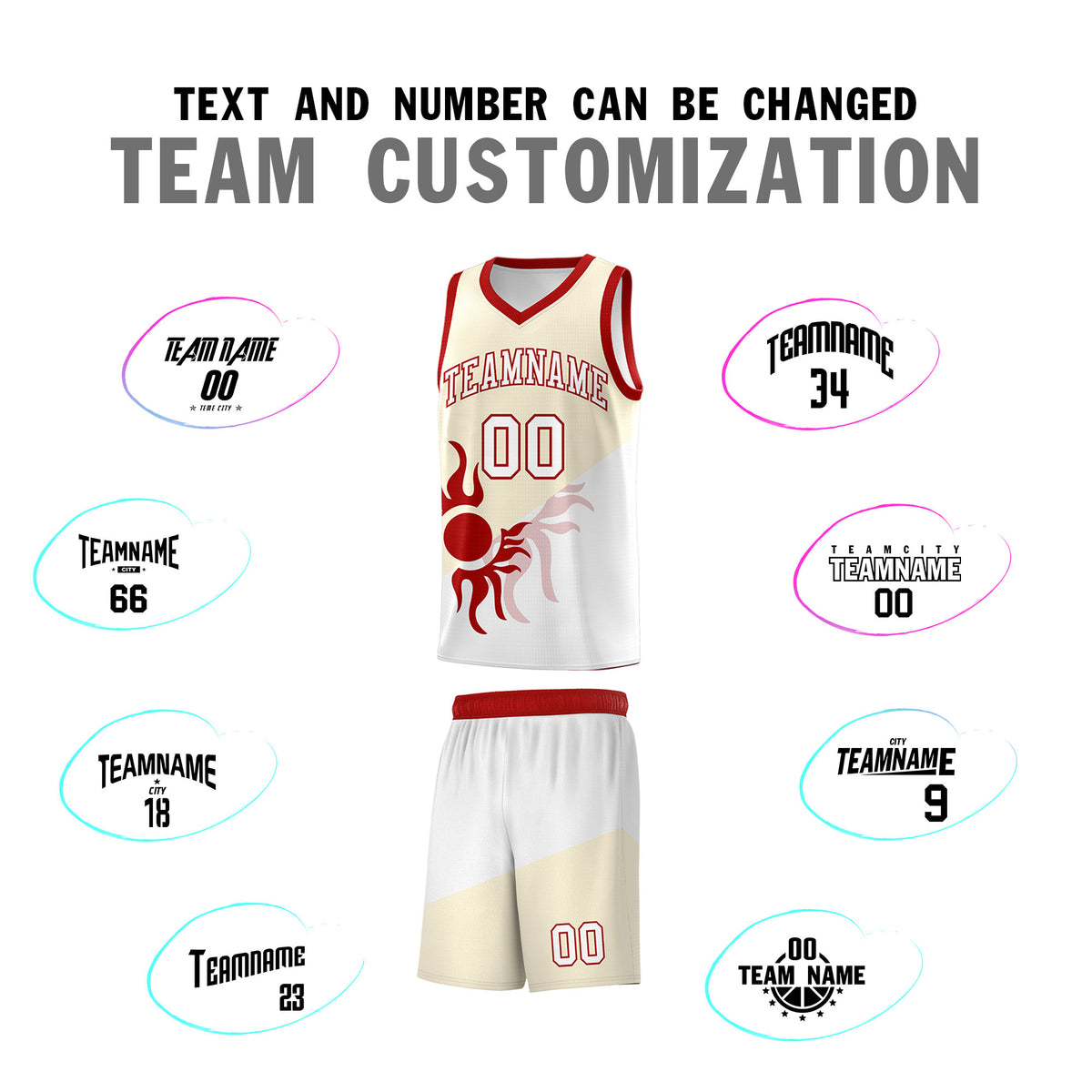 Custom Youth Basketball Jerseys - Cream White Radiant Sun Design Two Tone Uniforms