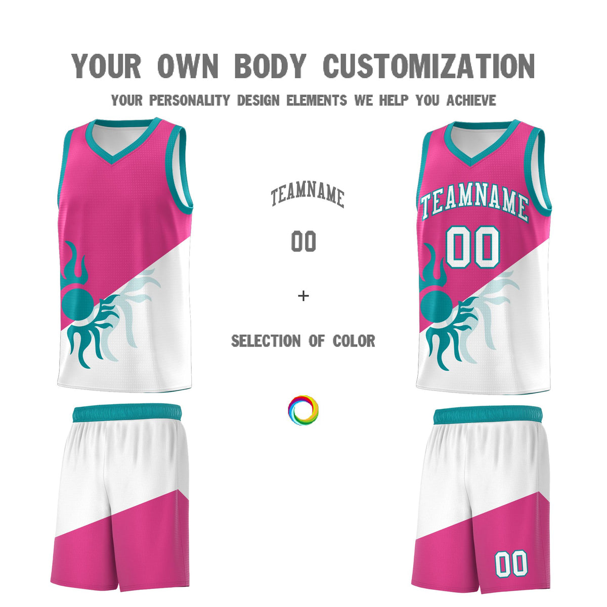Custom Youth Basketball Jerseys - Rose Red White Radiant Sun Design Two Tone Uniforms