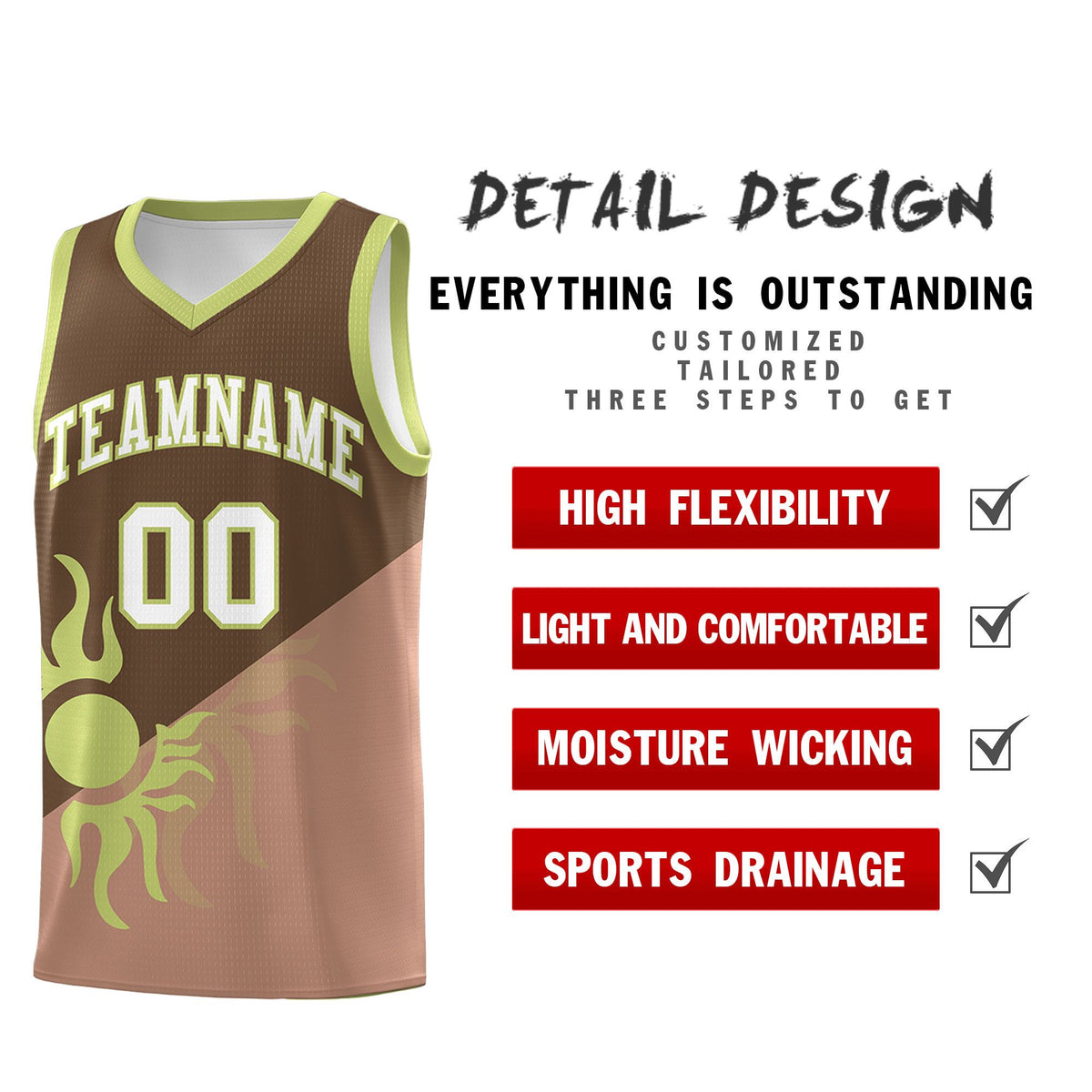 Custom Youth Basketball Jerseys - Coffee Light Brown Radiant Sun Design Two Tone Uniforms