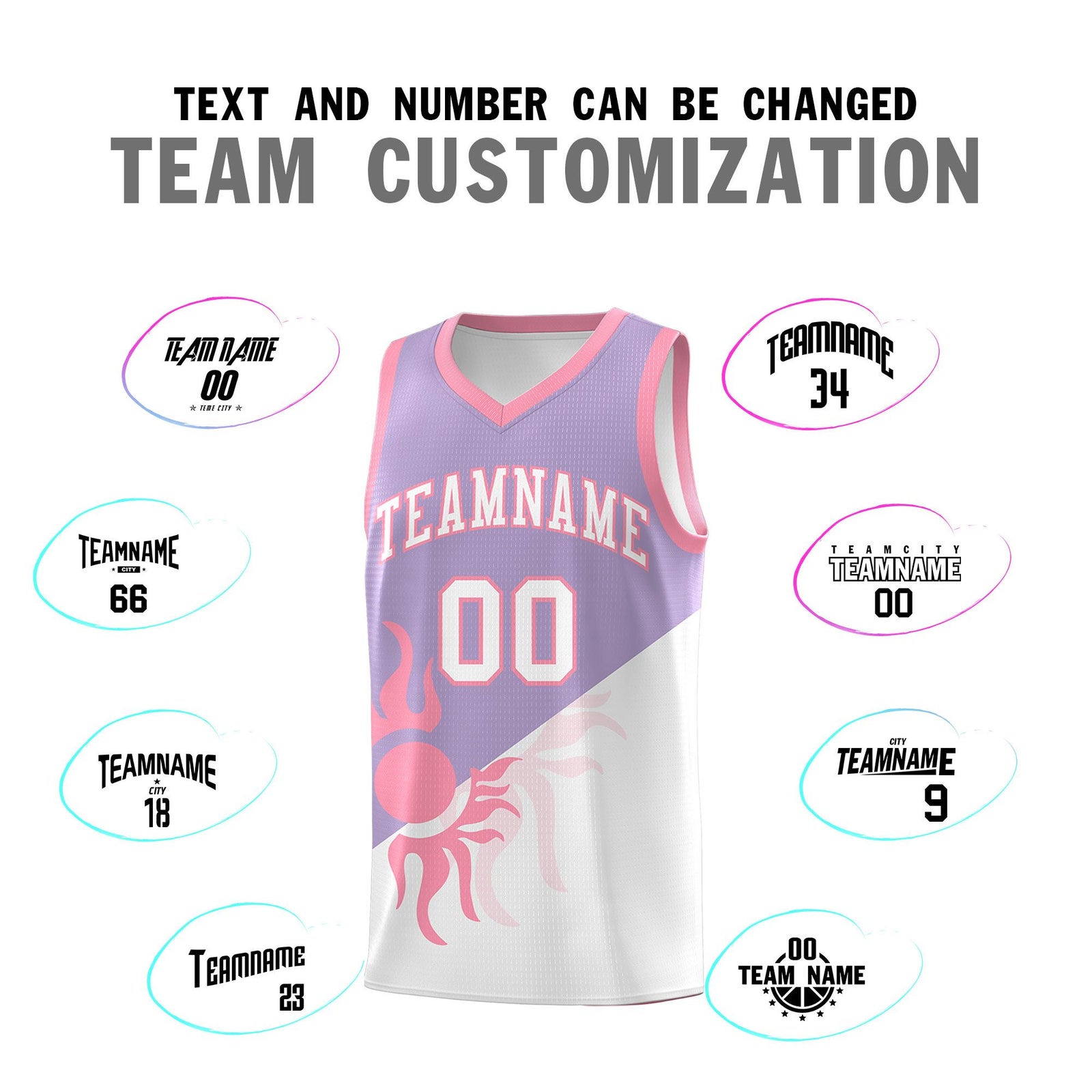 Custom Youth Basketball Jerseys - Light Purple White Radiant Sun Design Two Tone Uniforms