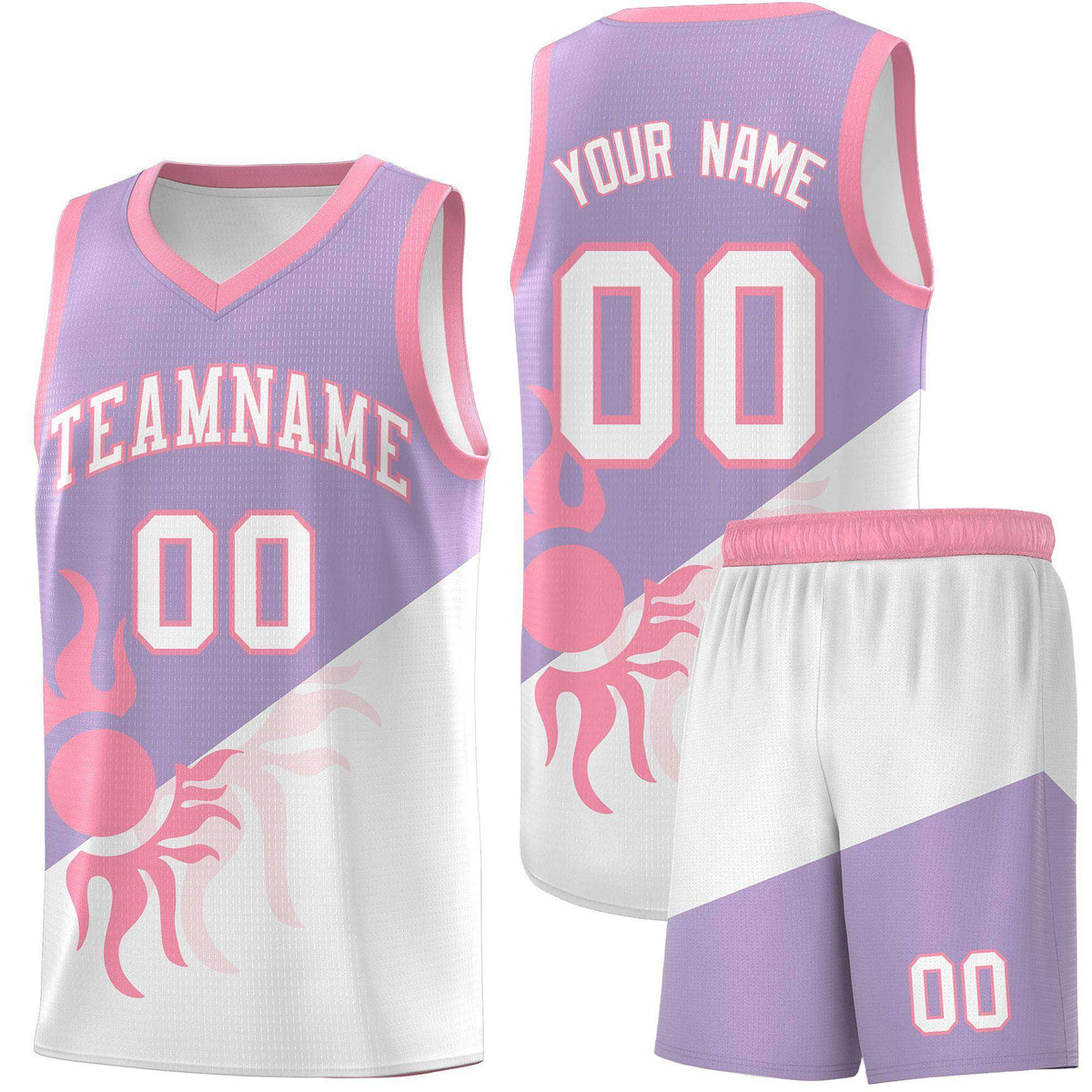 Custom Youth Basketball Jerseys - Light Purple White Radiant Sun Design Two Tone Uniforms