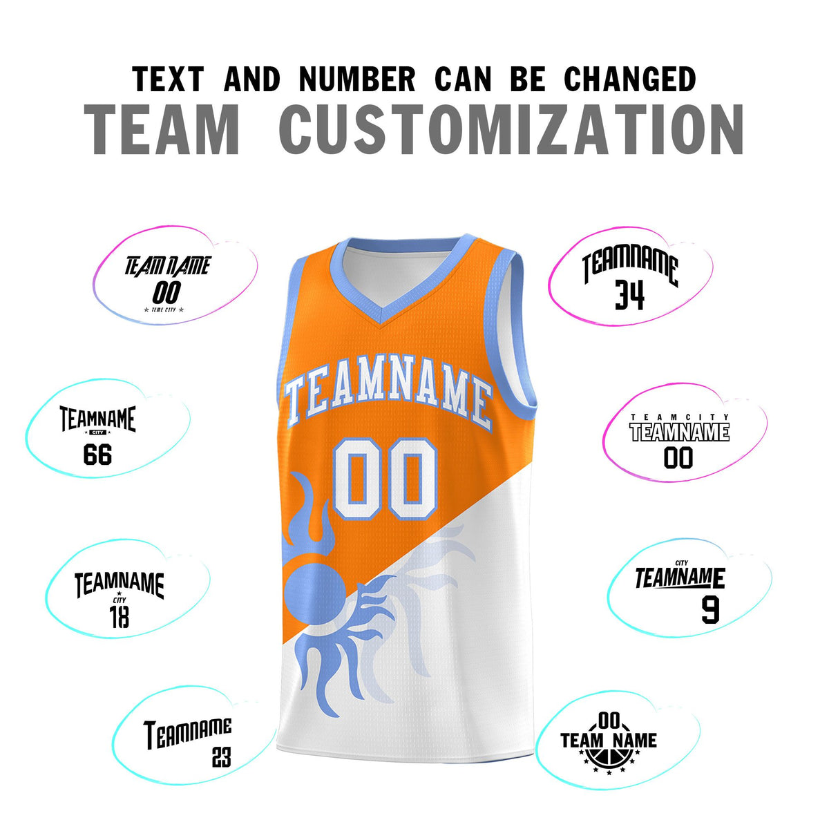 Custom Youth Basketball Jerseys - Orange White Radiant Sun Design Two Tone Uniforms