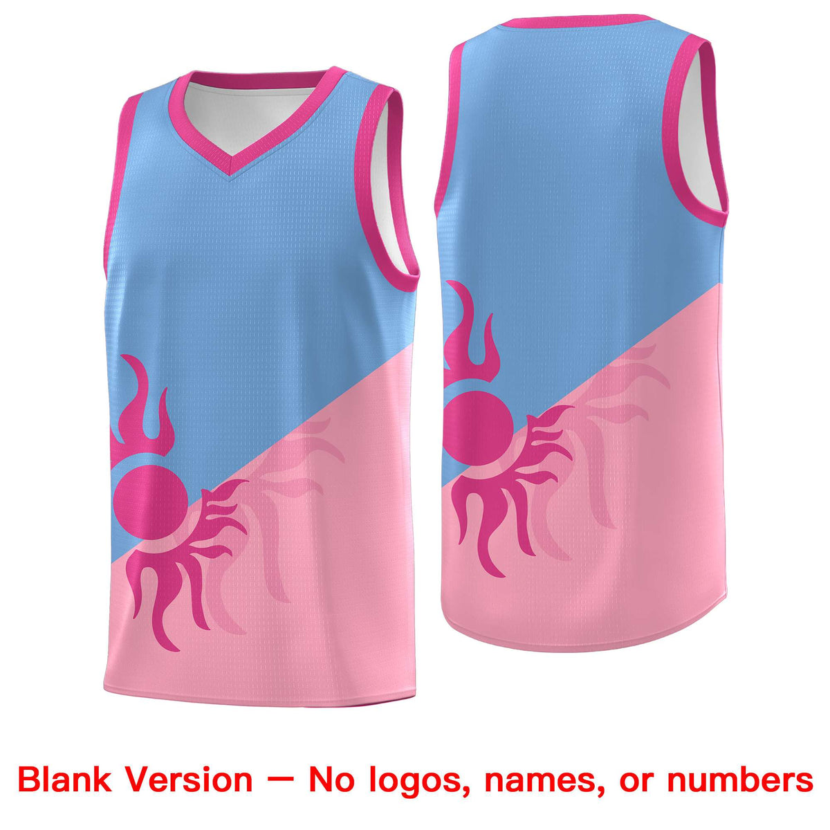Custom Youth Basketball Jerseys - Powder Blue Light Pink Radiant Sun Design Two Tone Uniforms
