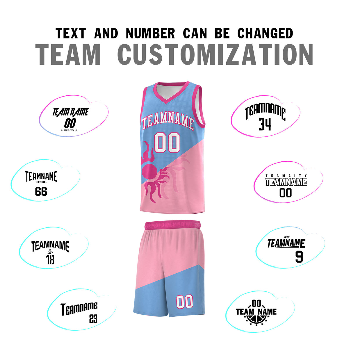 Custom Youth Basketball Jerseys - Powder Blue Light Pink Radiant Sun Design Two Tone Uniforms
